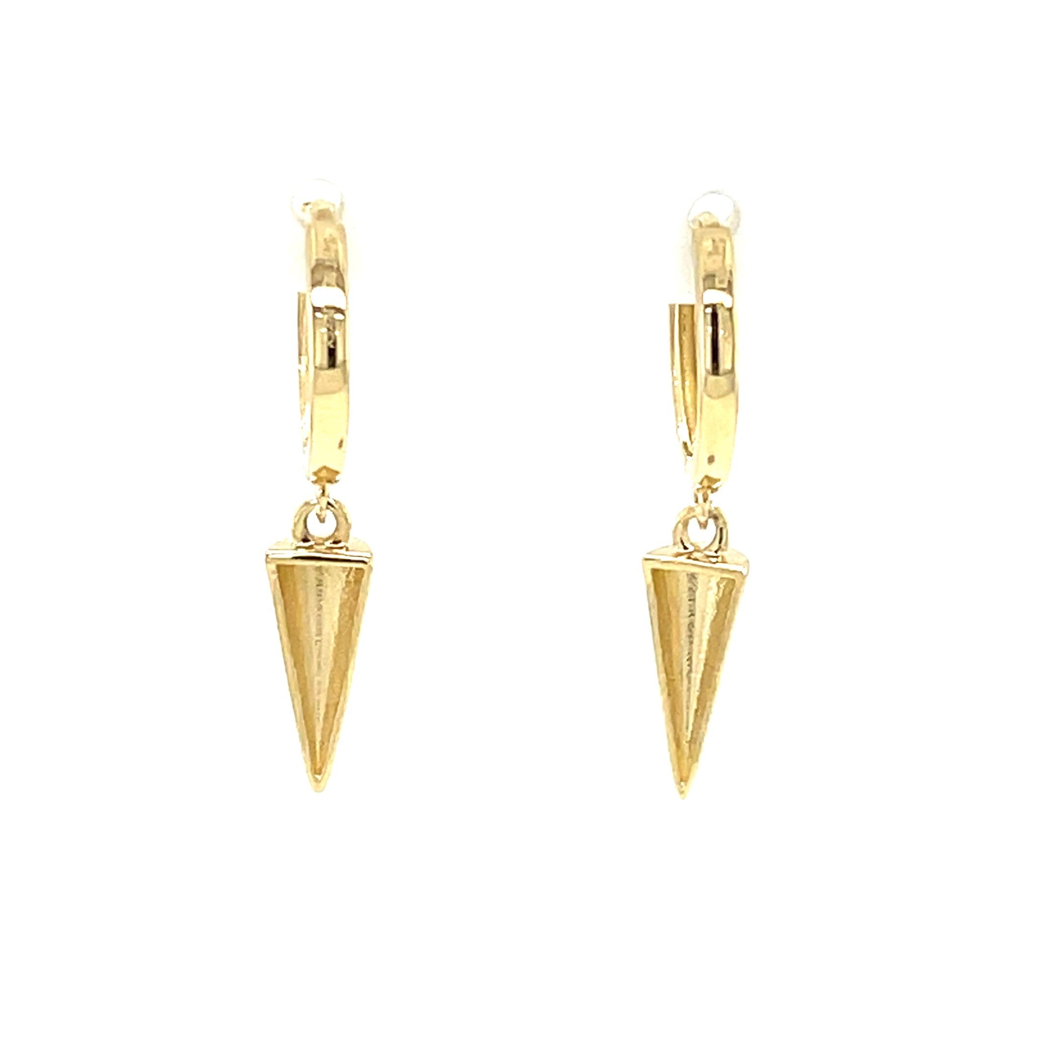 14K Gold Spike Drop Hoop Earrings