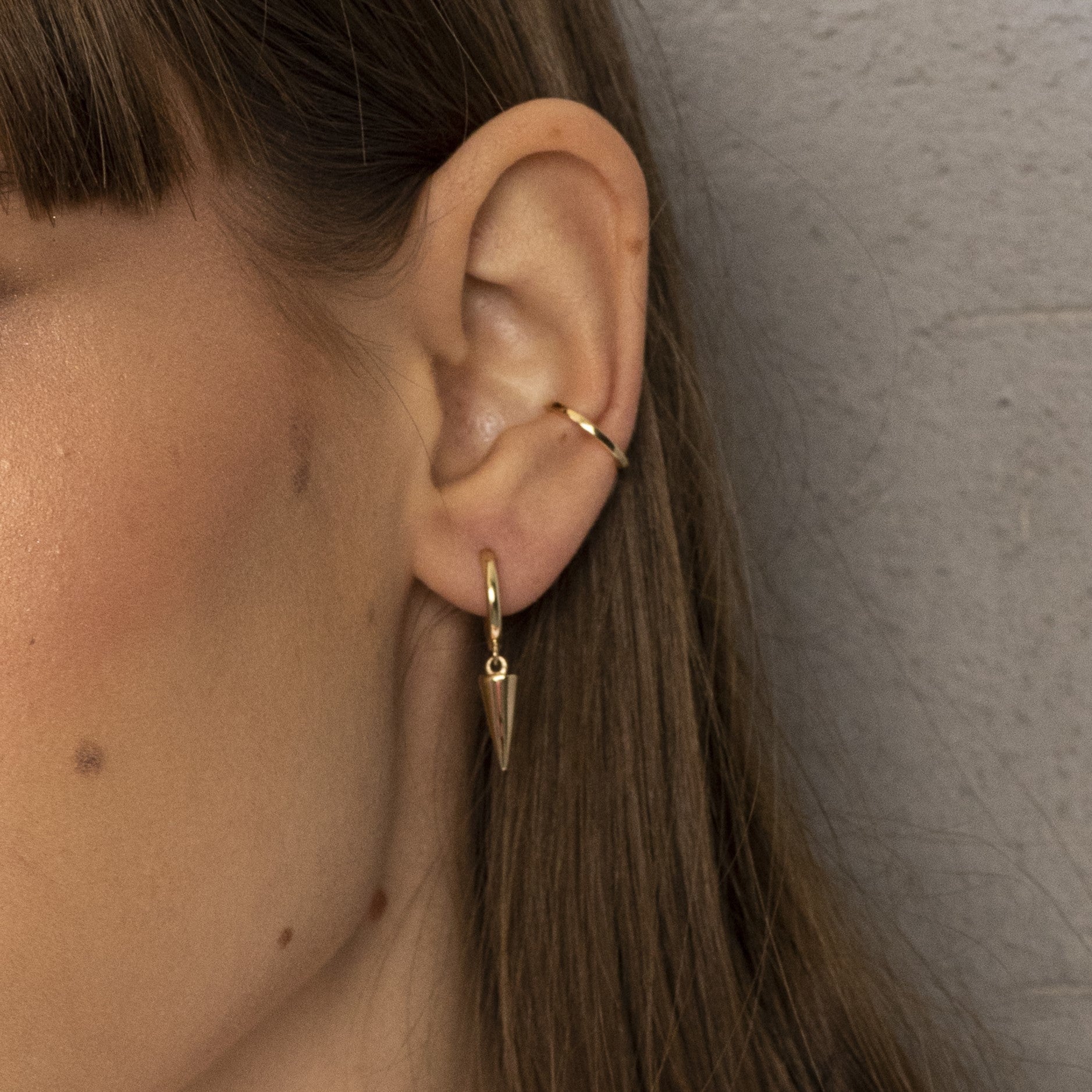 14K Gold Spike Drop Hoop Earrings
