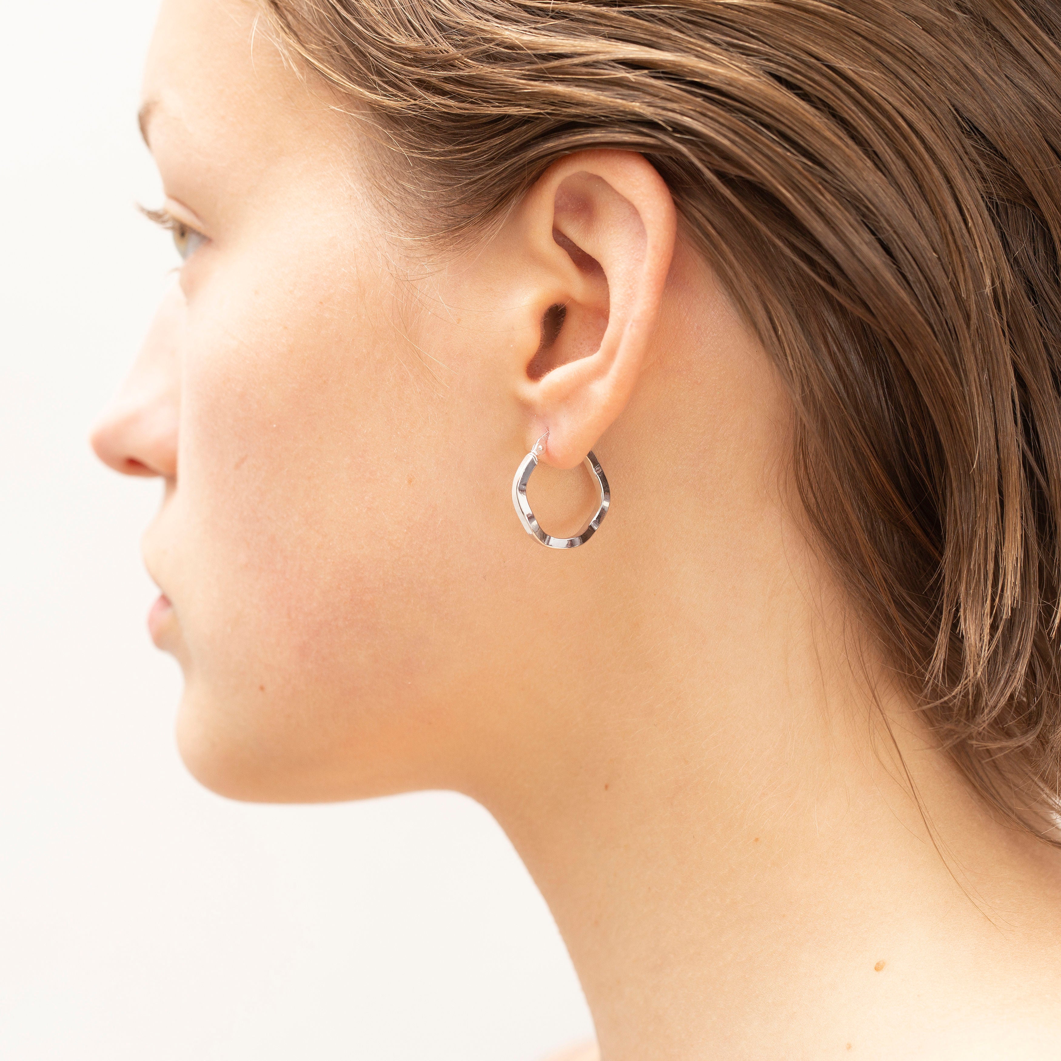 Small 14K White Gold Twist Hoop Earring Set