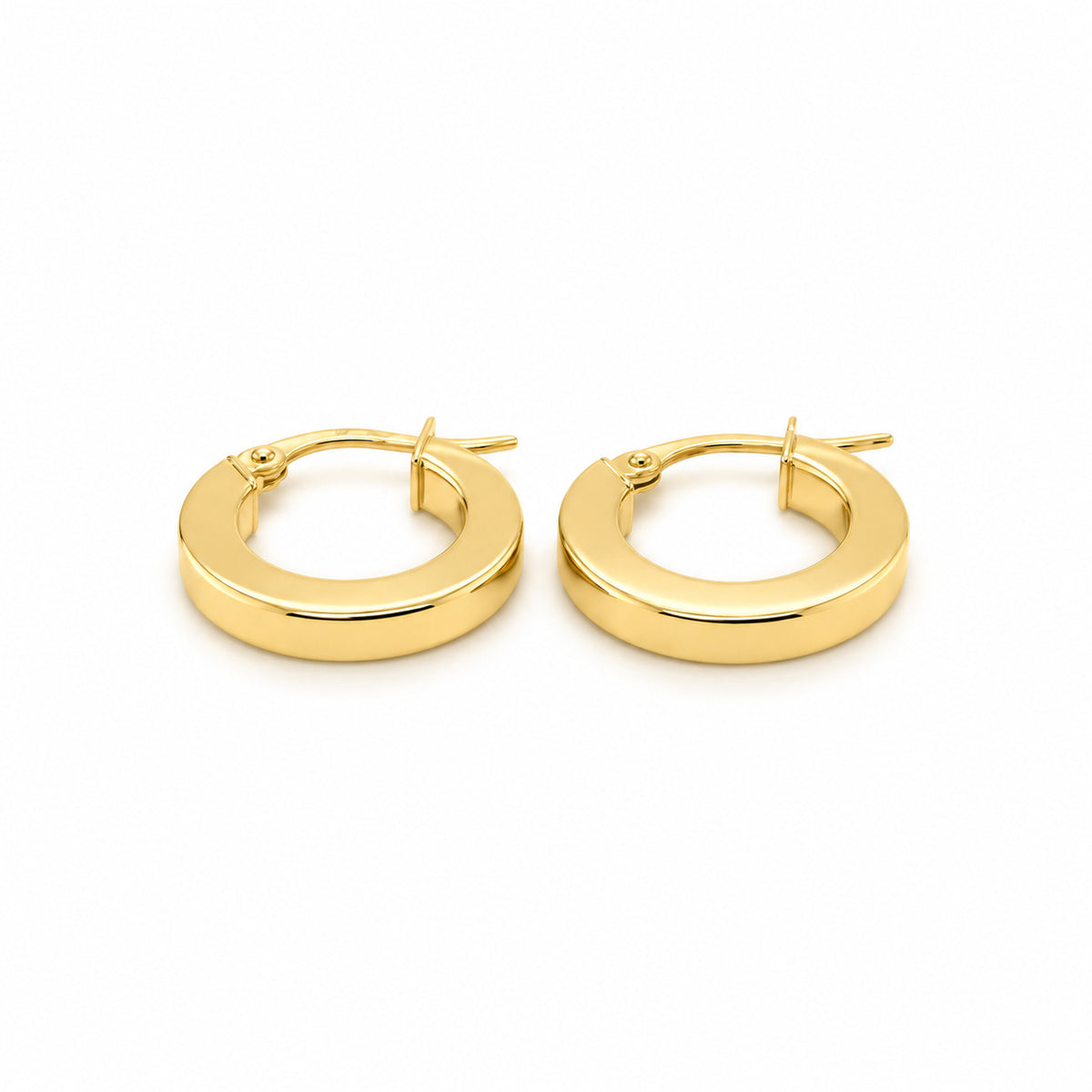 14K Yellow Gold Flat Edge Huggie Hoop Earrings, 10mm, 3mm Thick