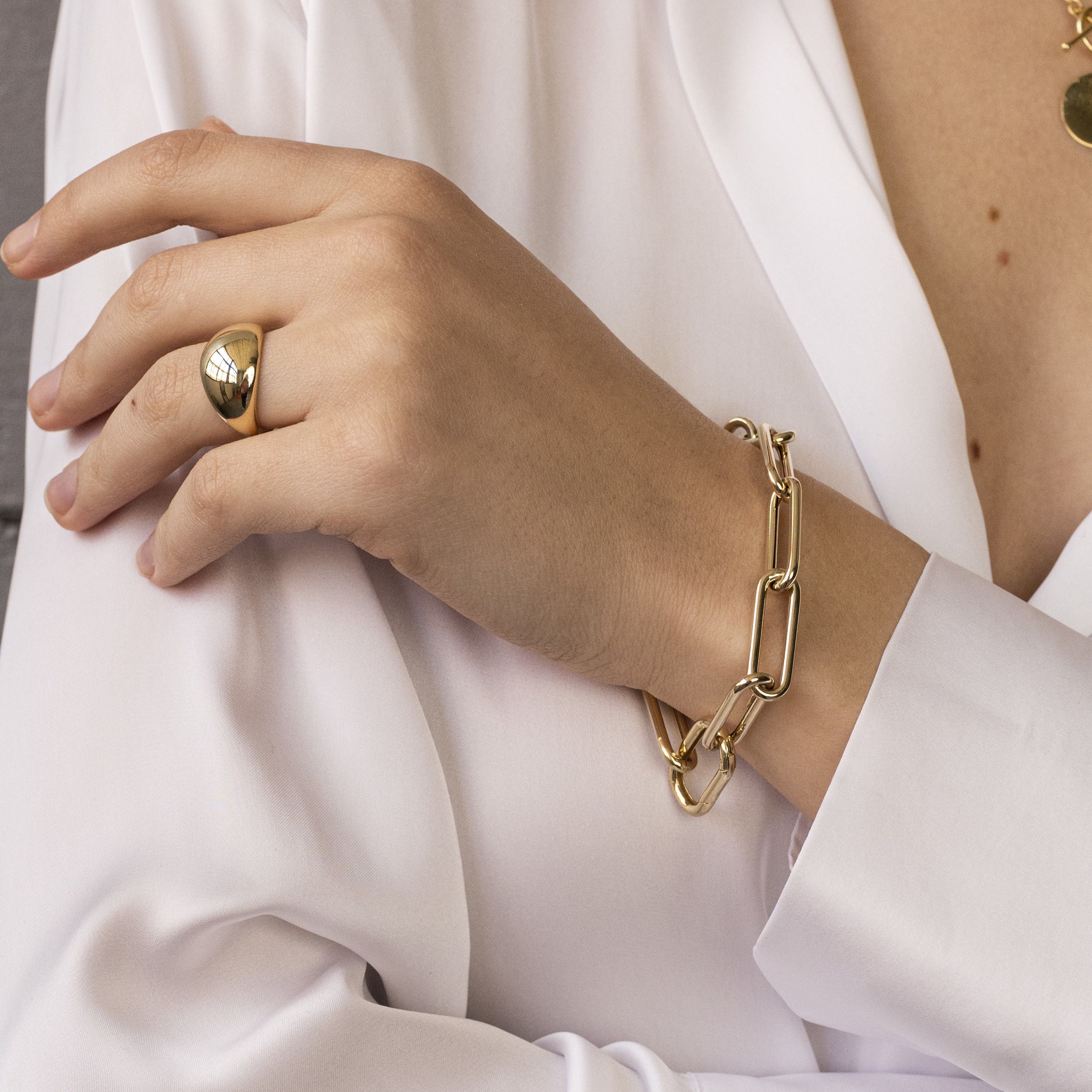 14K Gold Thick Paperclip Carabiner Bracelet