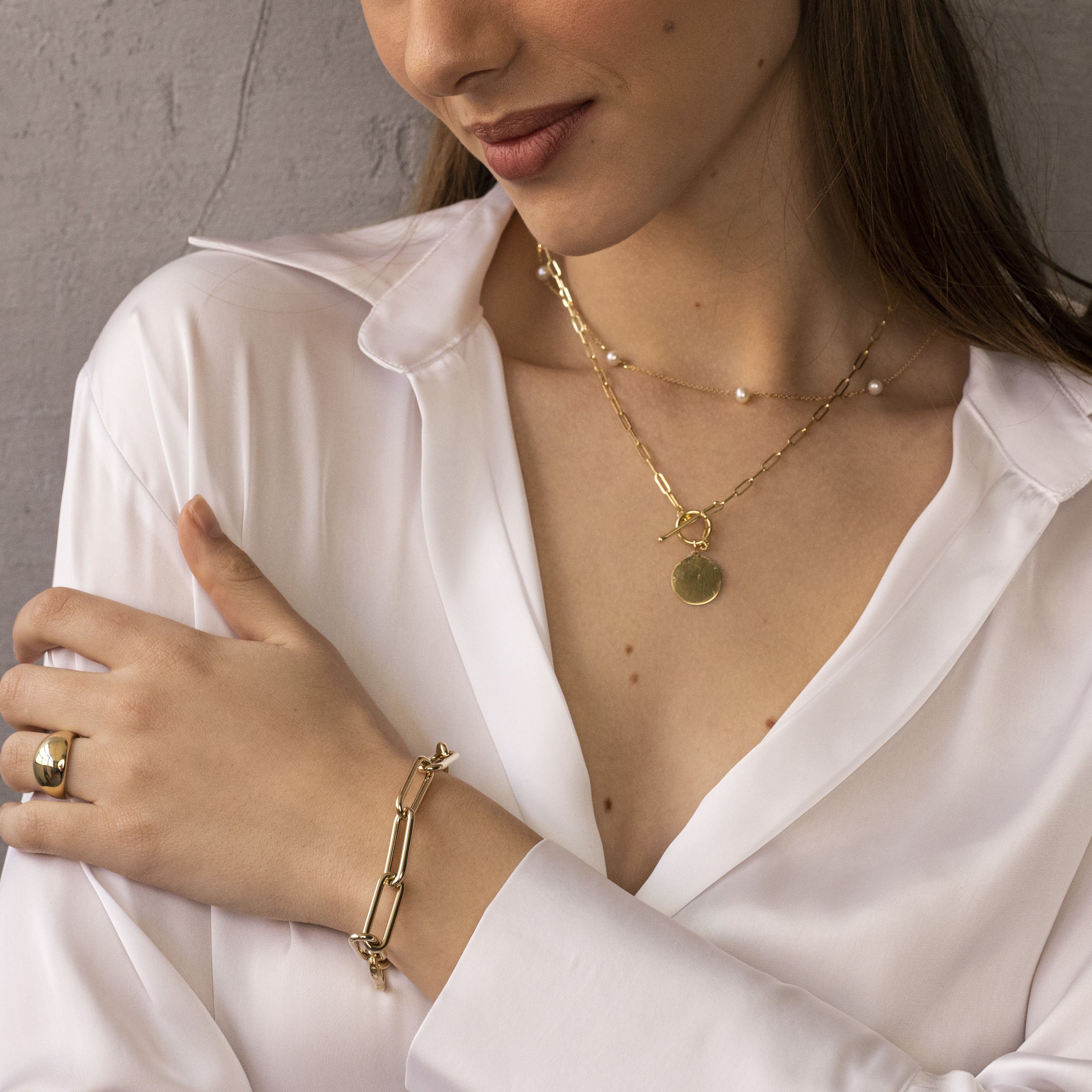 14K Gold Thick Paperclip Carabiner Bracelet
