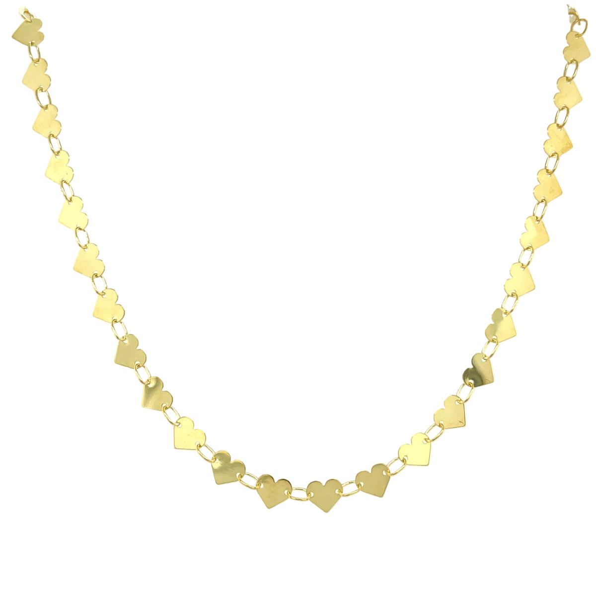 14K Yellow Gold Heart Mirror Link Necklace, Adjustable 15–18"