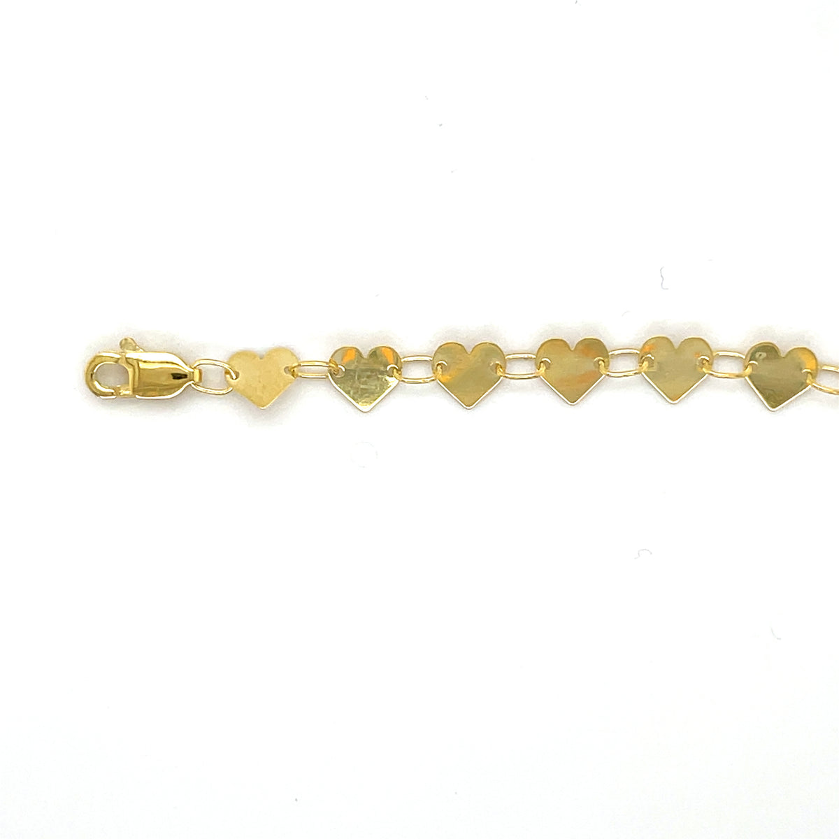 14K Yellow Gold Heart Mirror Link Necklace, Adjustable 15–18"