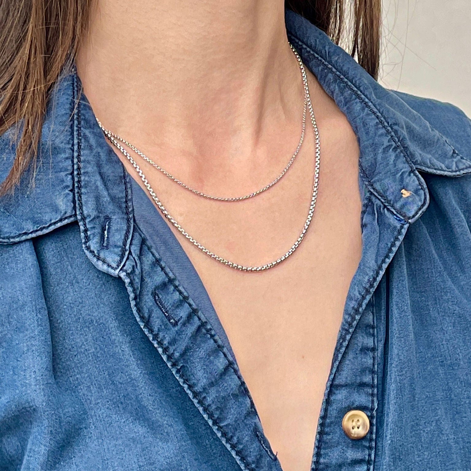 14K Solid White Gold Round Box Necklace Chain