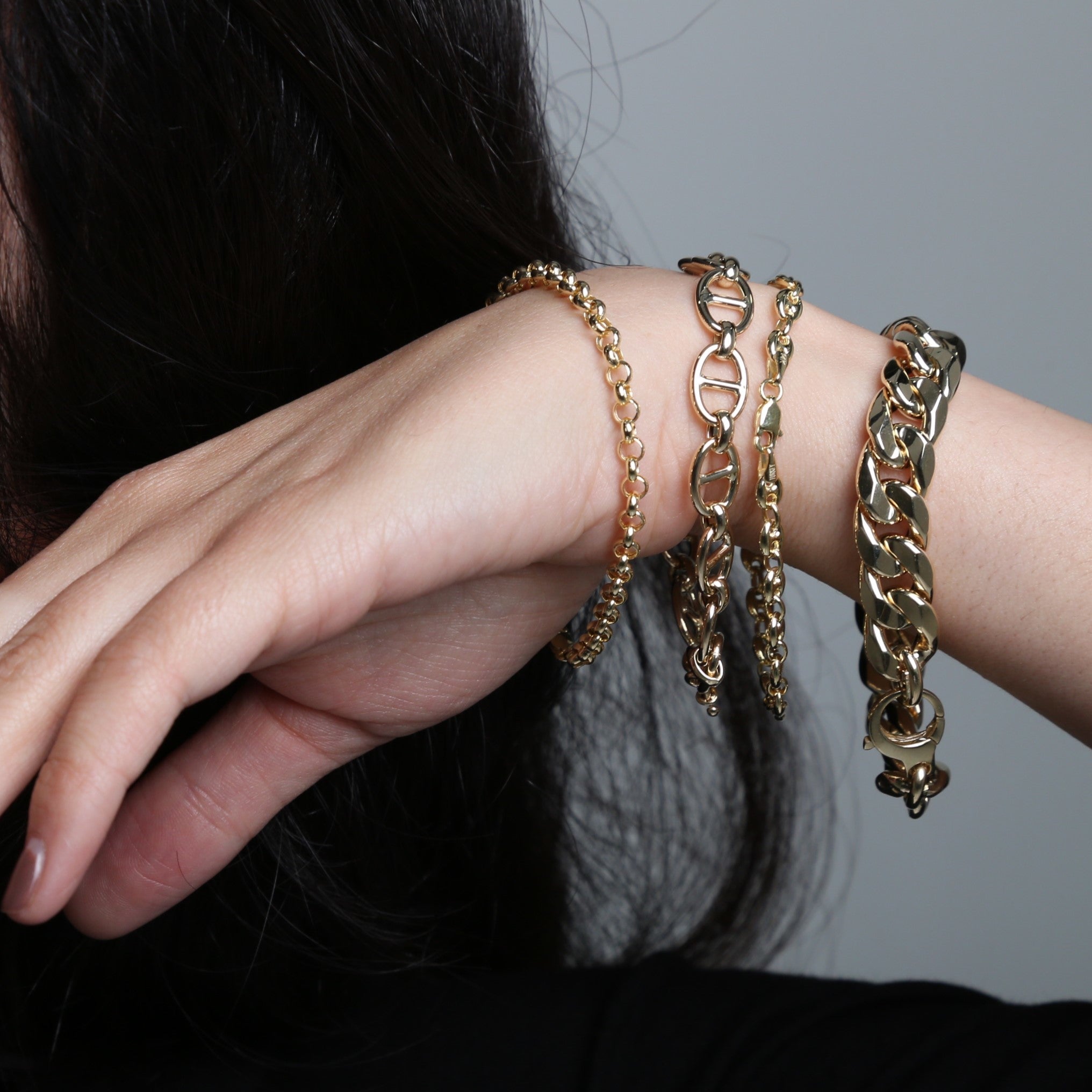 14K Yellow Gold Puffed Mariner Bracelet Women