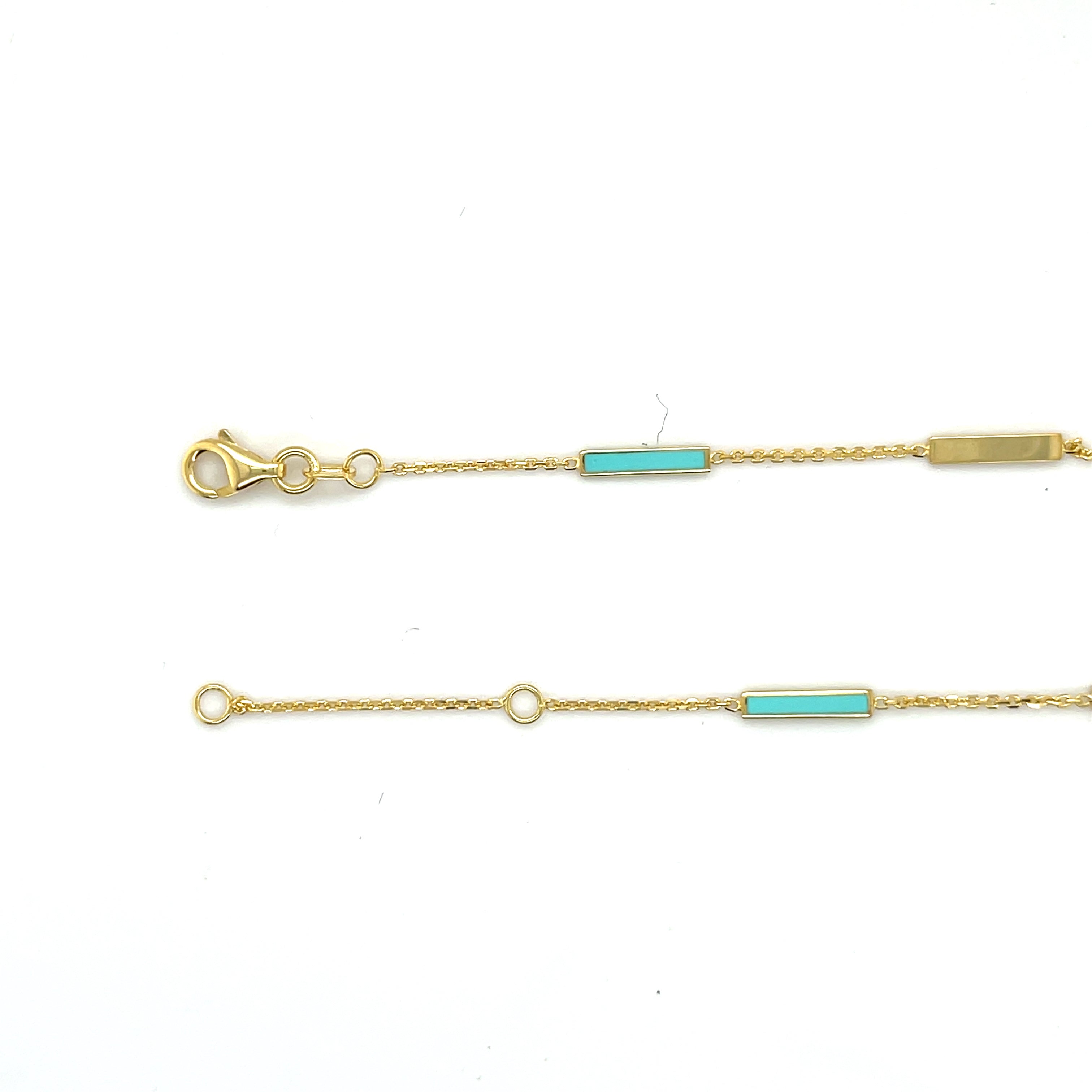 14K Solid Gold Turquoise Enamel Bar Bracelet – Dainty, Adjustable, Luxury Jewelry