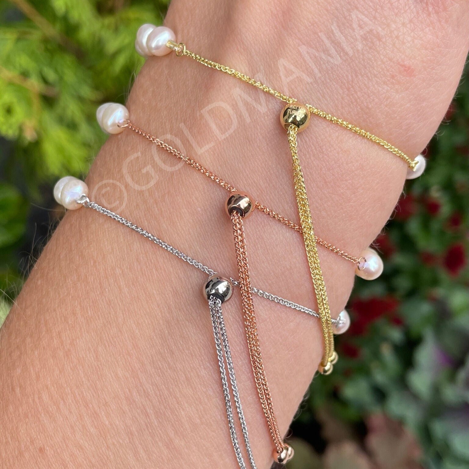 14K Gold Pearl Bolo Bracelet Women