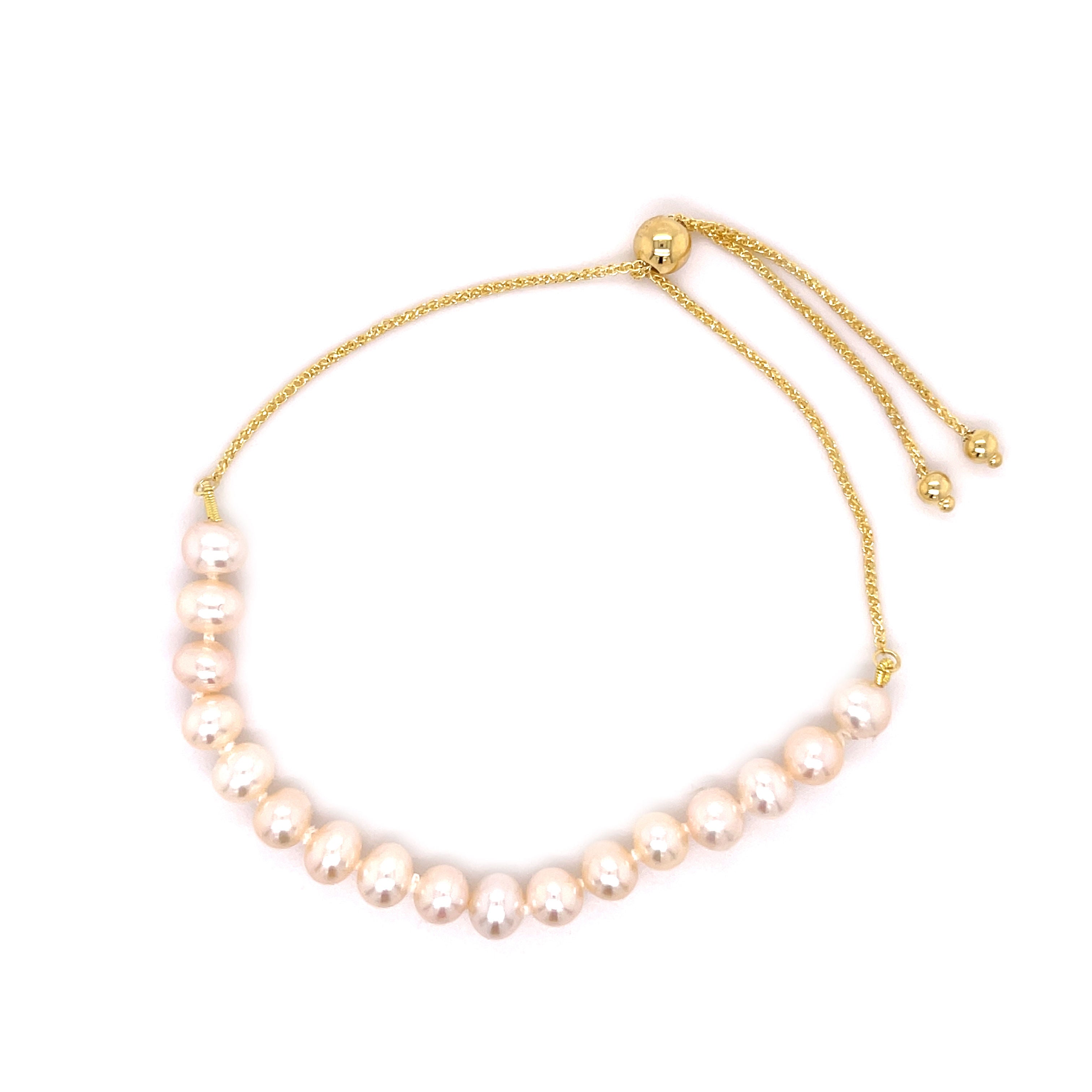 14K Gold Pearl Bolo Bracelet Women