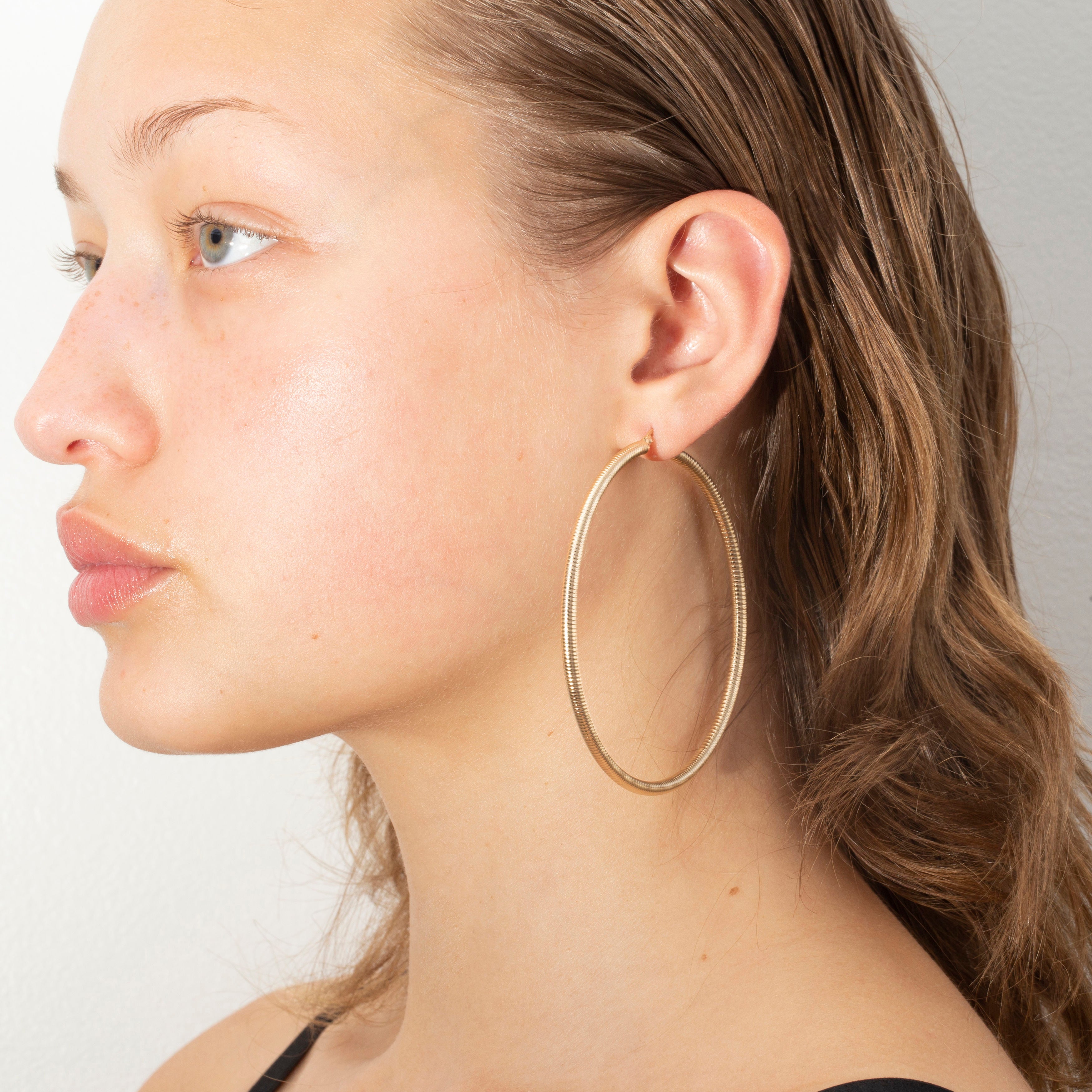14K Gold Large 80mm Textured Hoops