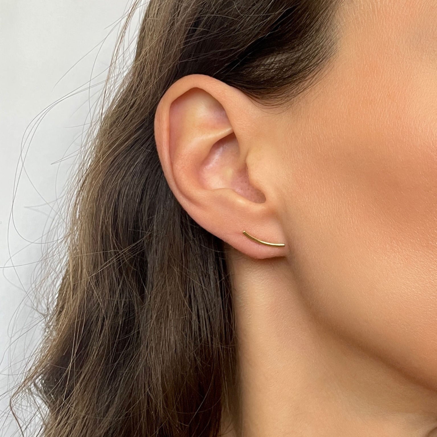 14K Gold Curved Bar Ear Climbers