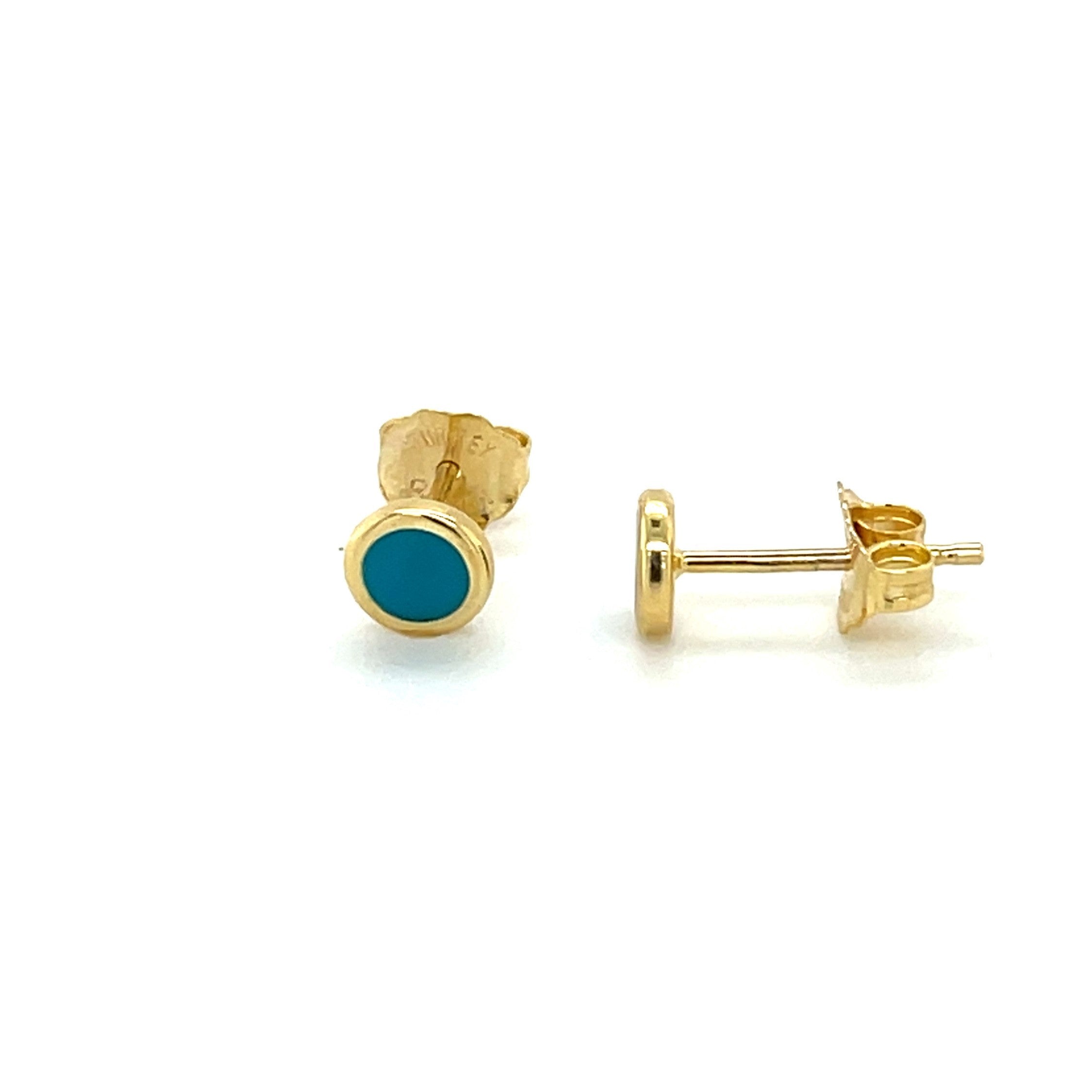 14K Gold Turquoise Enamel Stud Earrings