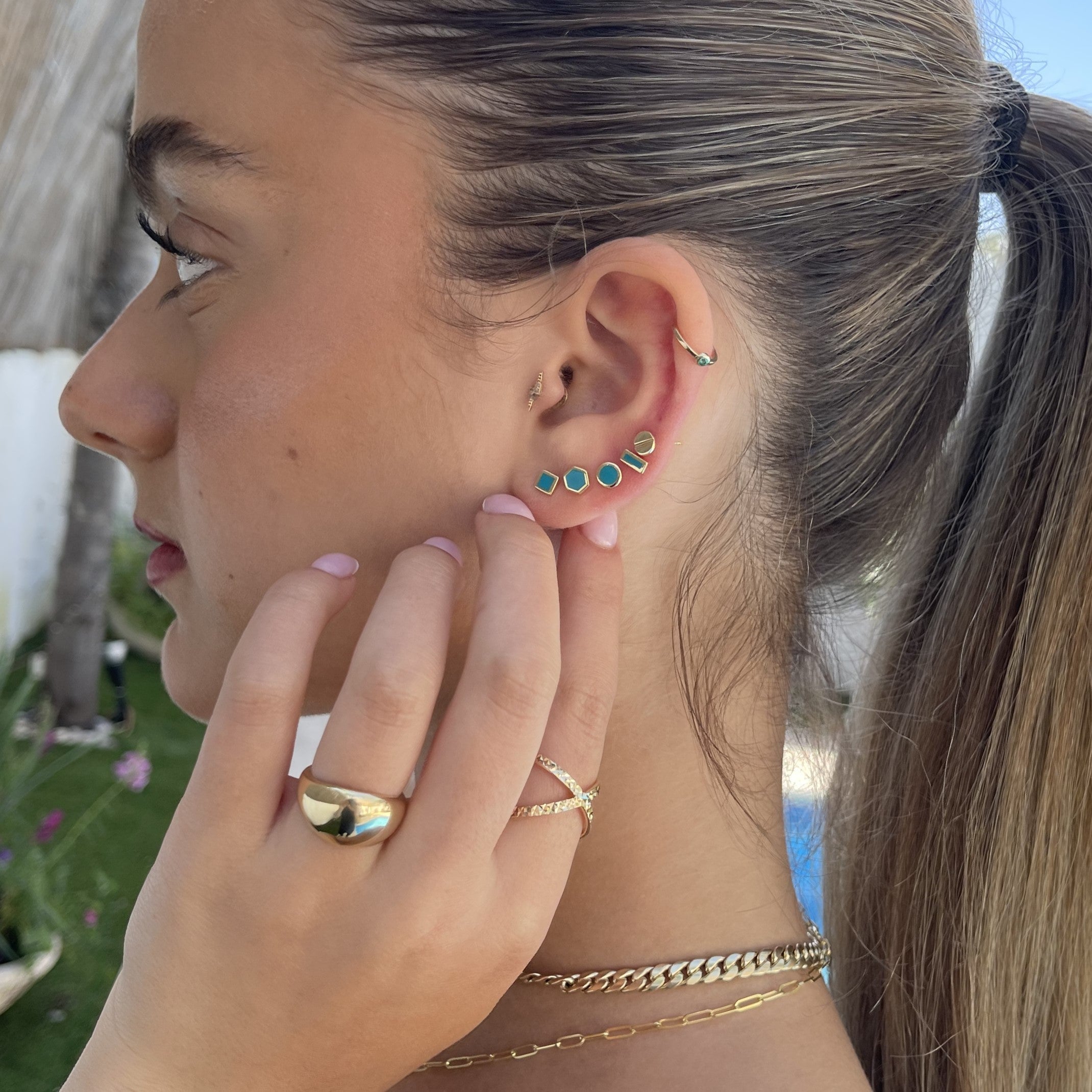 14K Gold Turquoise Enamel Stud Earrings