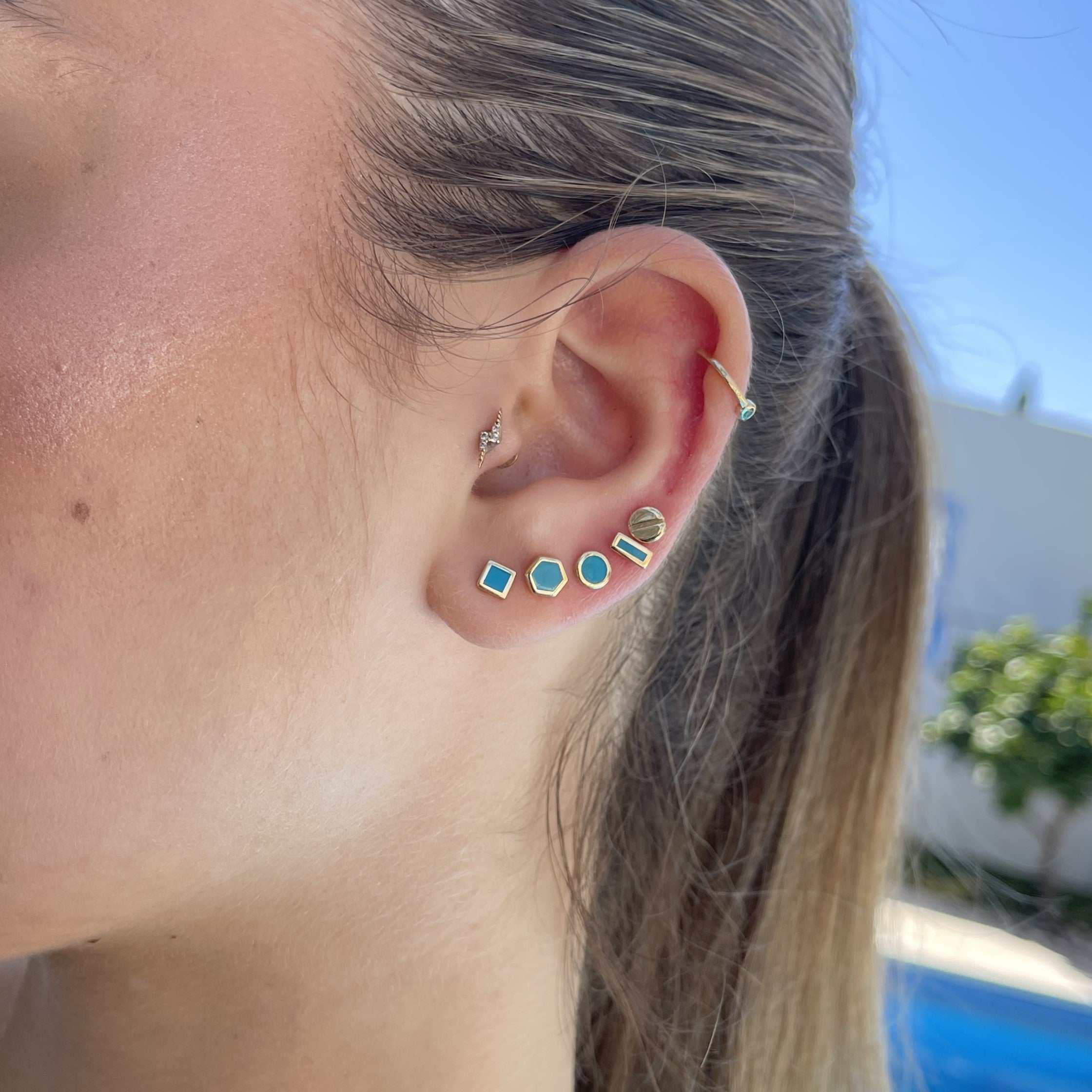 14K Gold Turquoise Enamel Stud Earrings