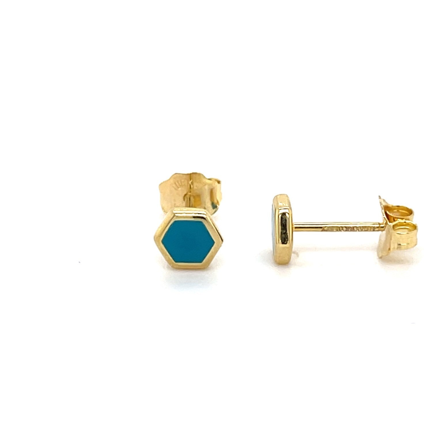 14K Gold Turquoise Enamel Stud Earrings