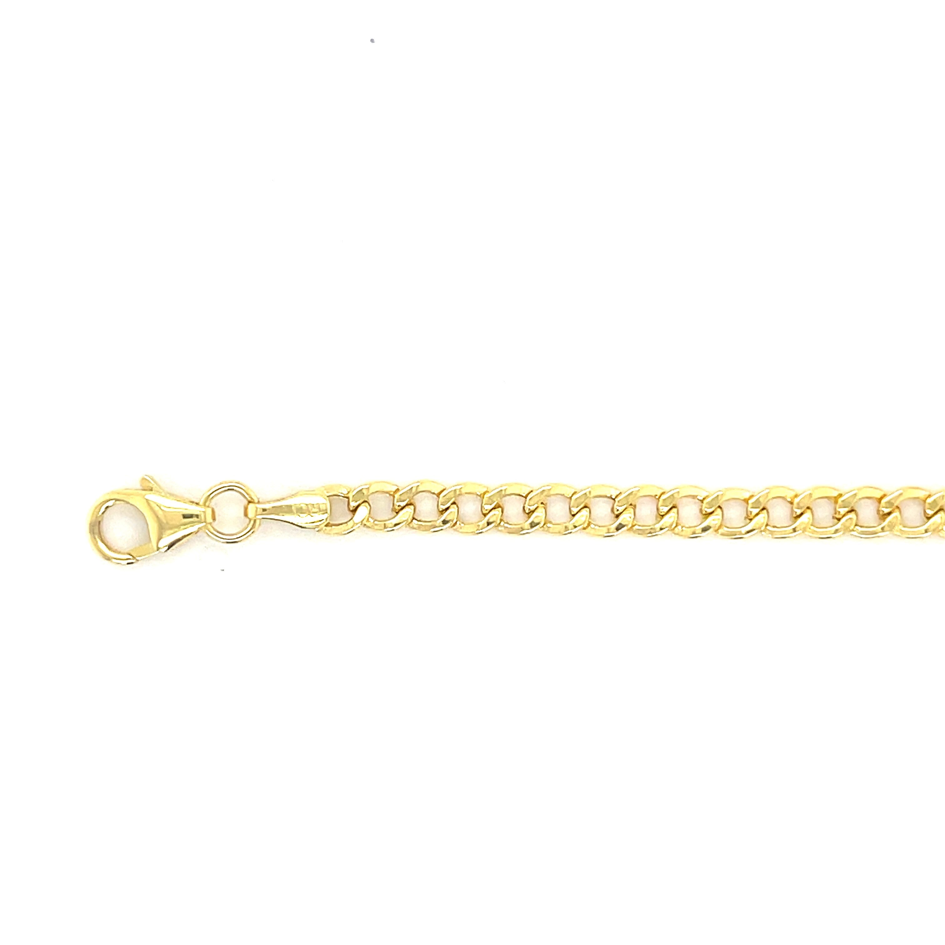 14K Yellow Gold Curb Link Bracelet Love Script Center - Polished, Lightweight, Giftable