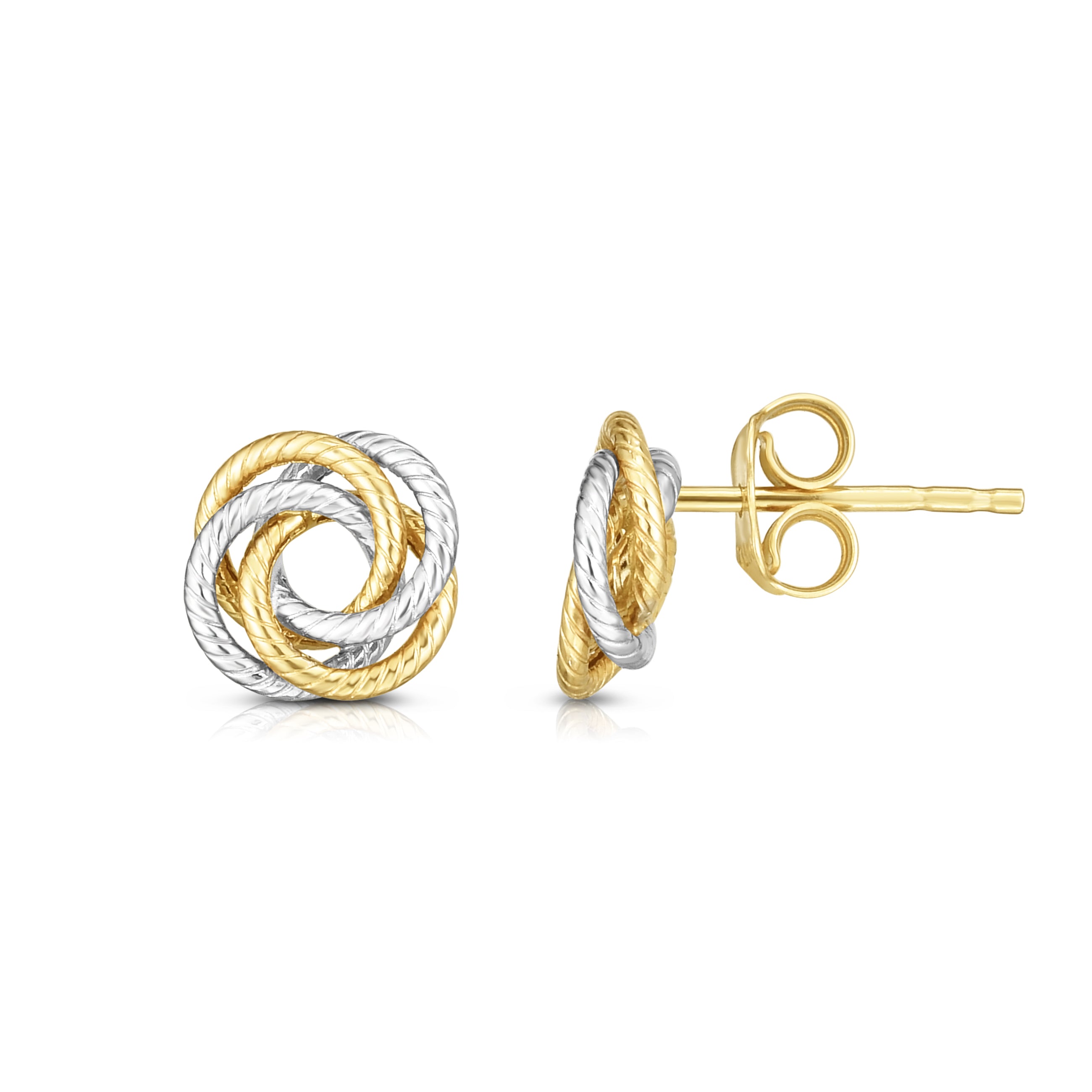 14K Two-Tone Gold Dainty Textured Love Knot Stud Earrings