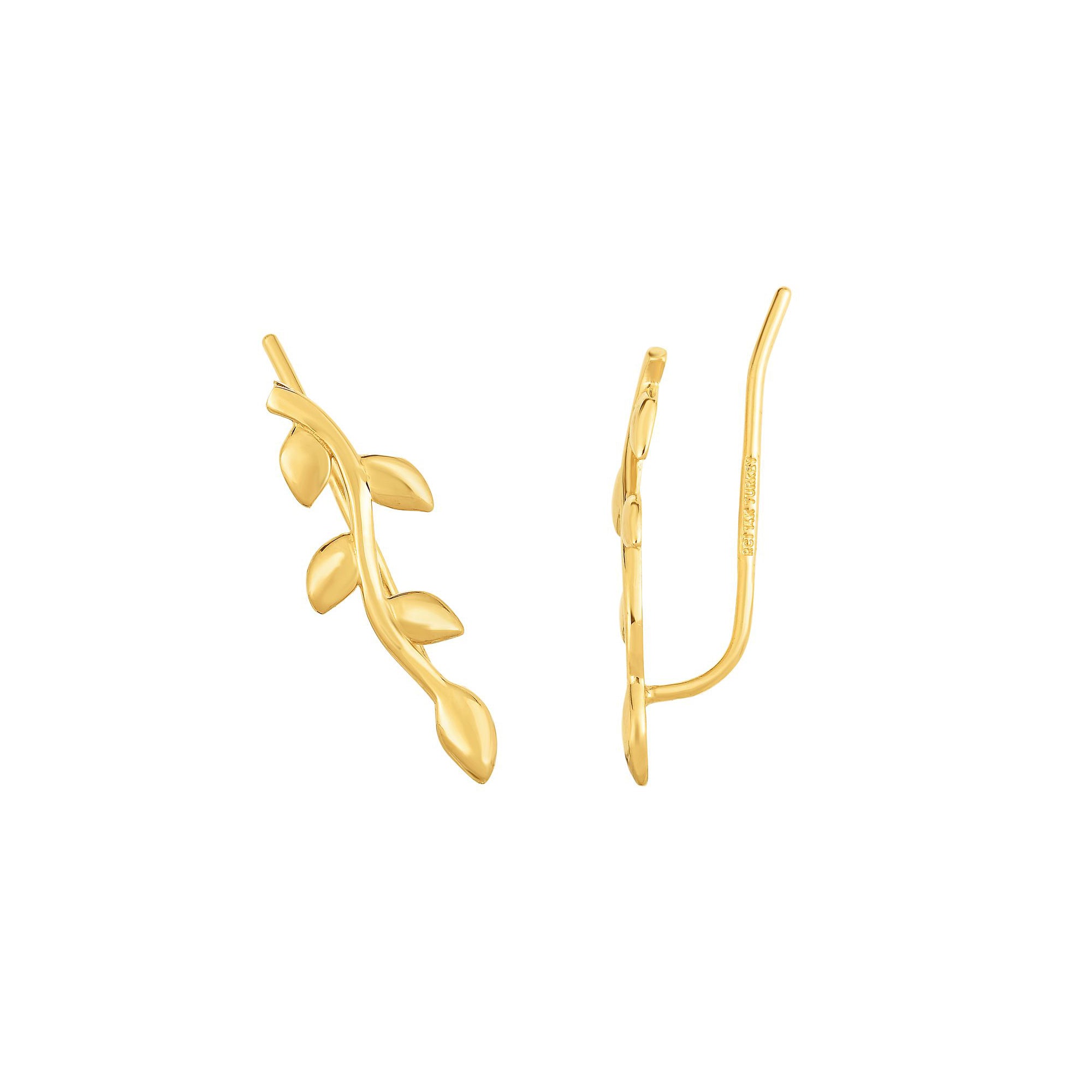 14K Yellow Gold Leaf Ear Climber Earring Set