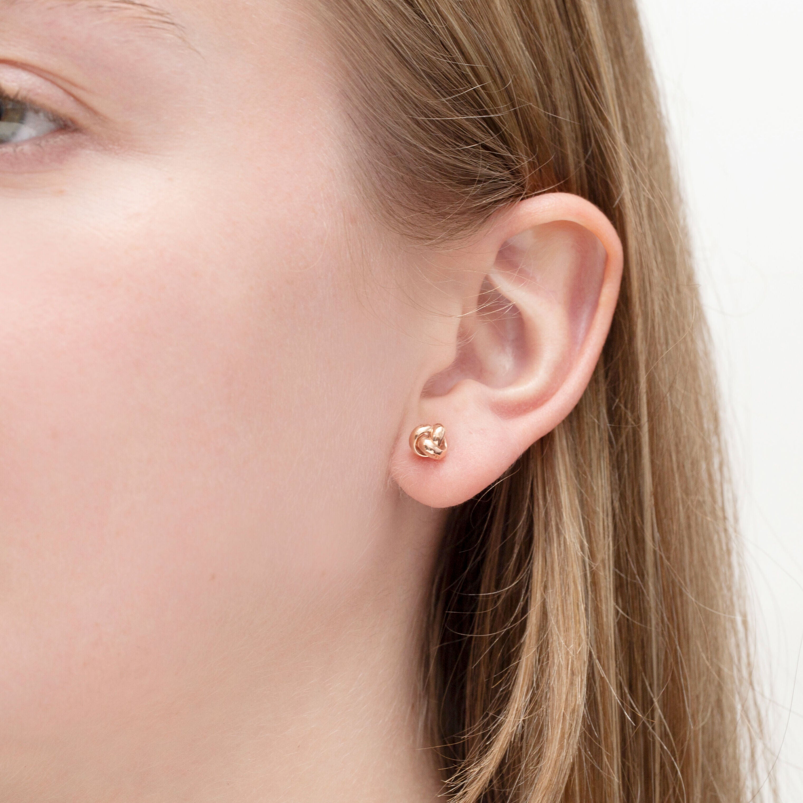 14K Rose Gold Dainty Love Knot Stud Earrings