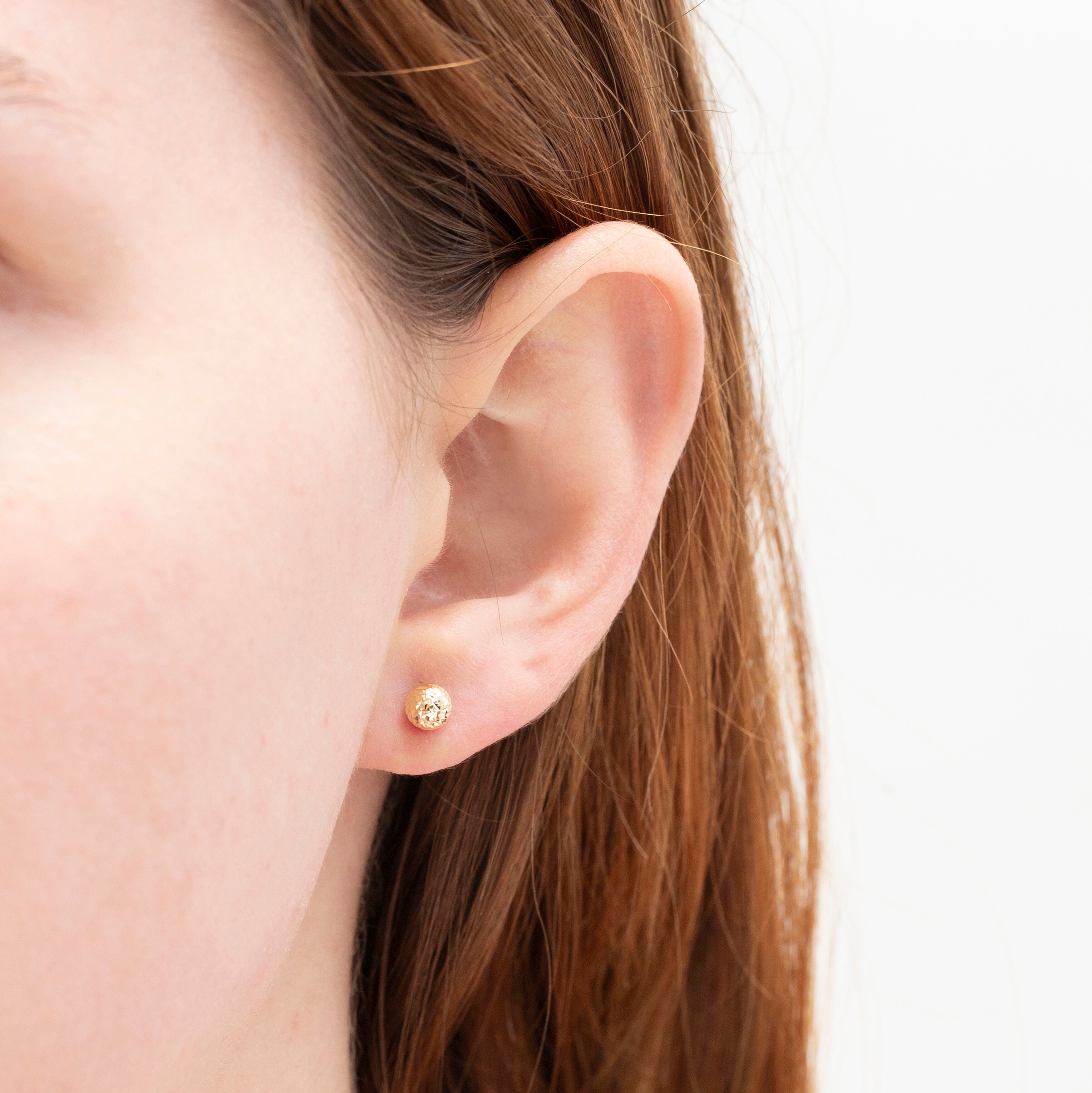 14K Gold Crystal Cut Ball Stud Earrings