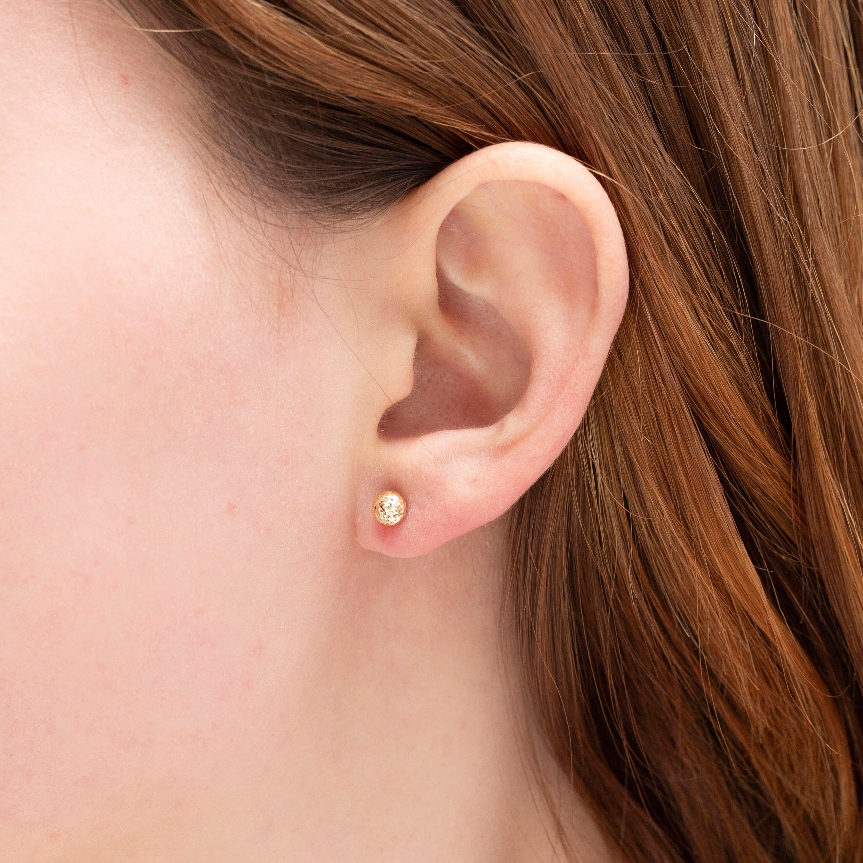 14K Gold Crystal Cut Ball Stud Earrings