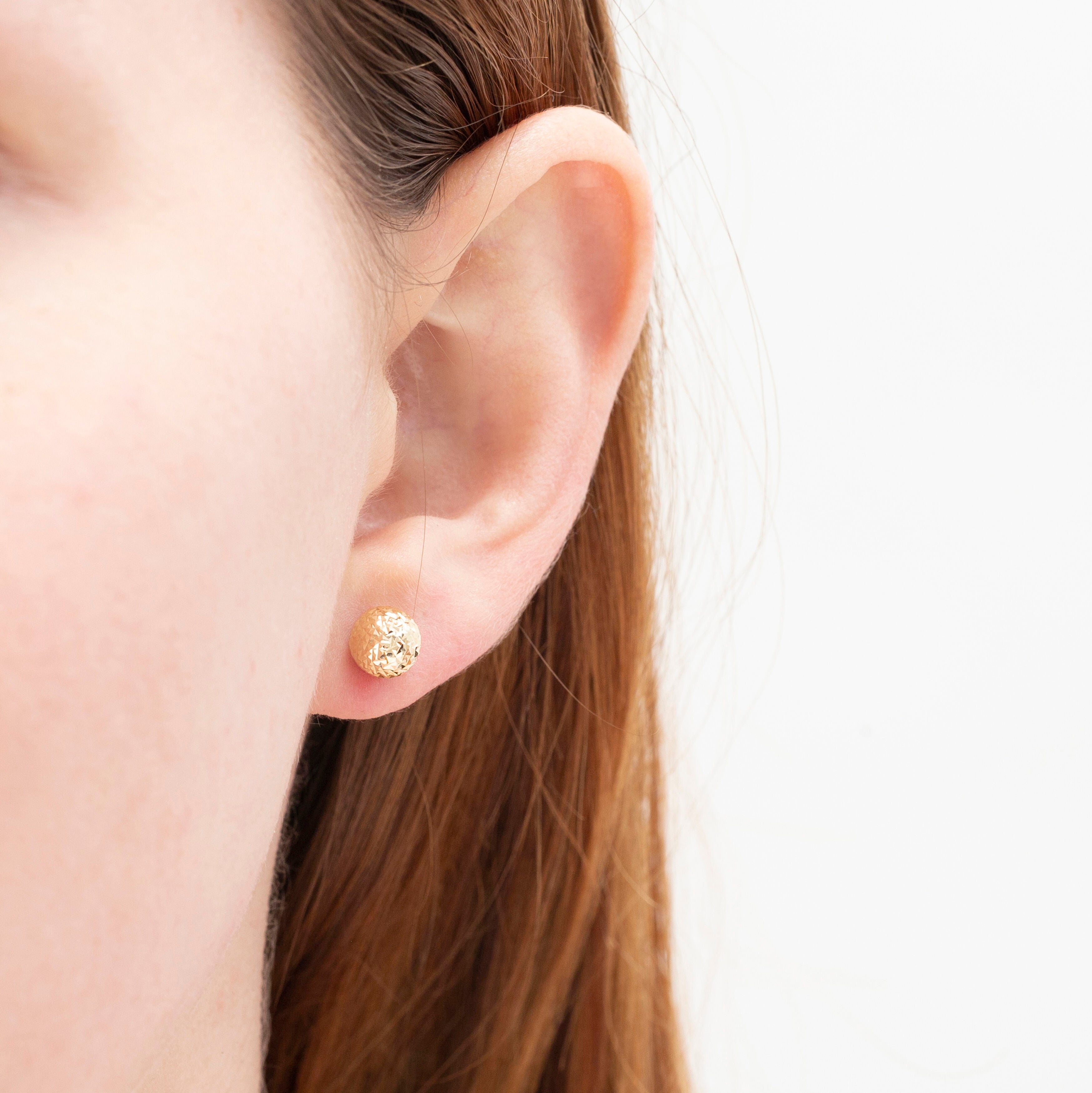 14K Gold Crystal Cut Ball Stud Earrings