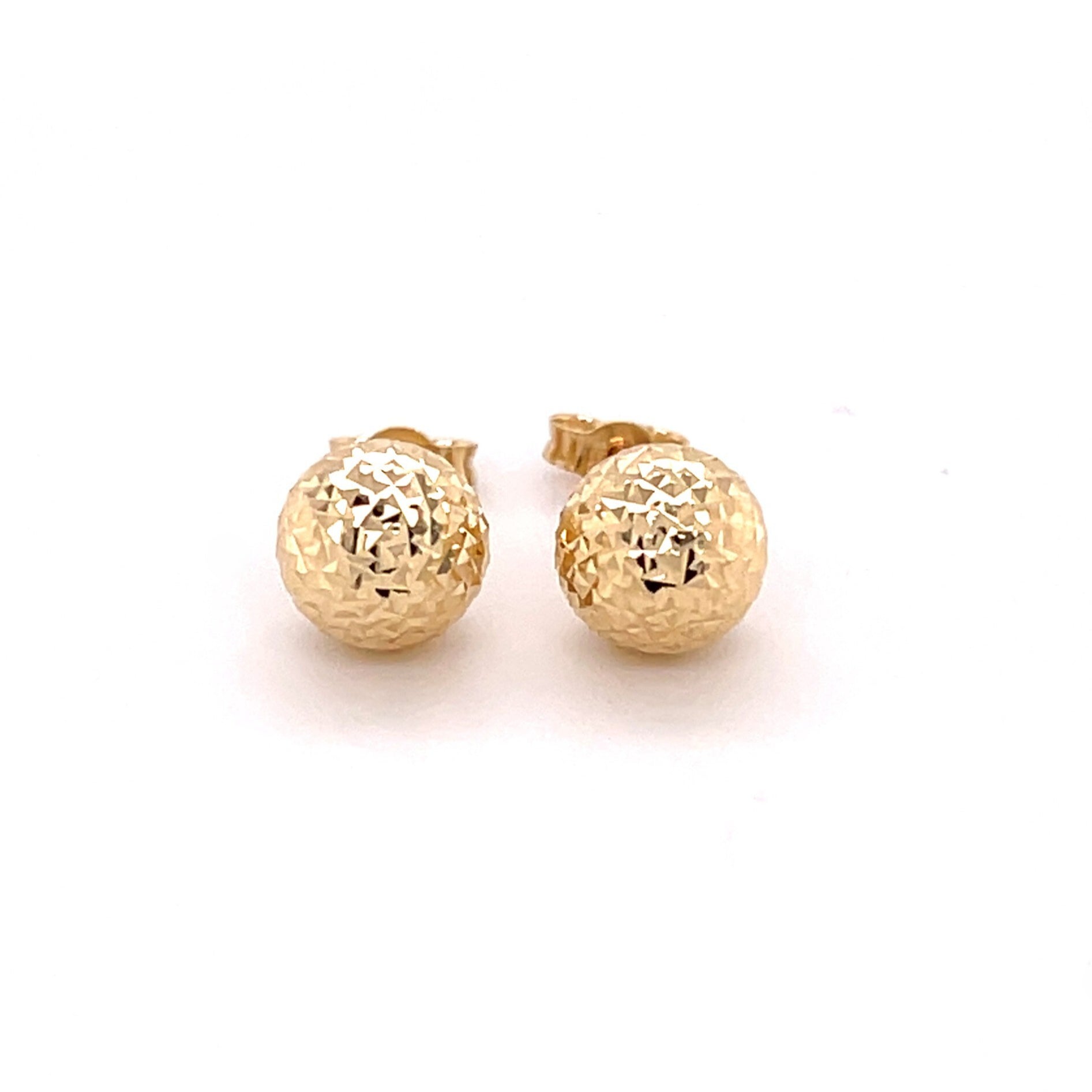 14K Gold Crystal Cut Ball Stud Earrings