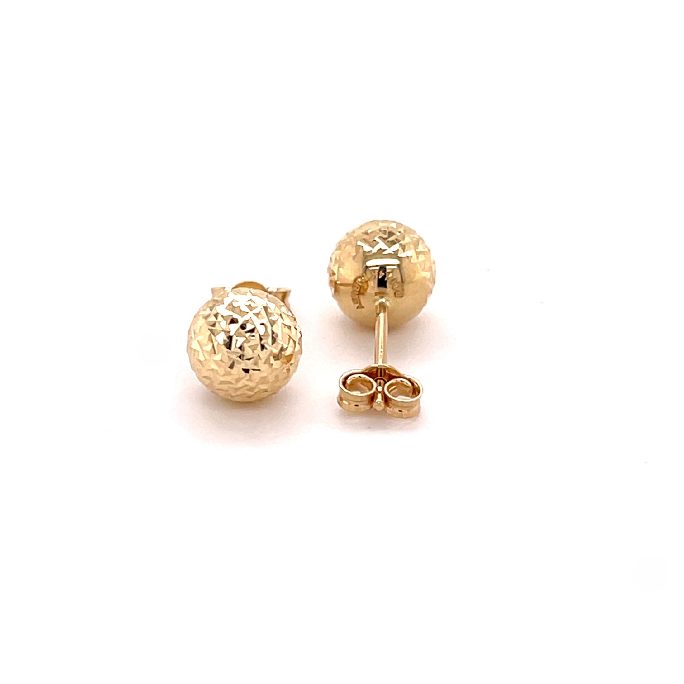 14K Gold Crystal Cut Ball Stud Earrings