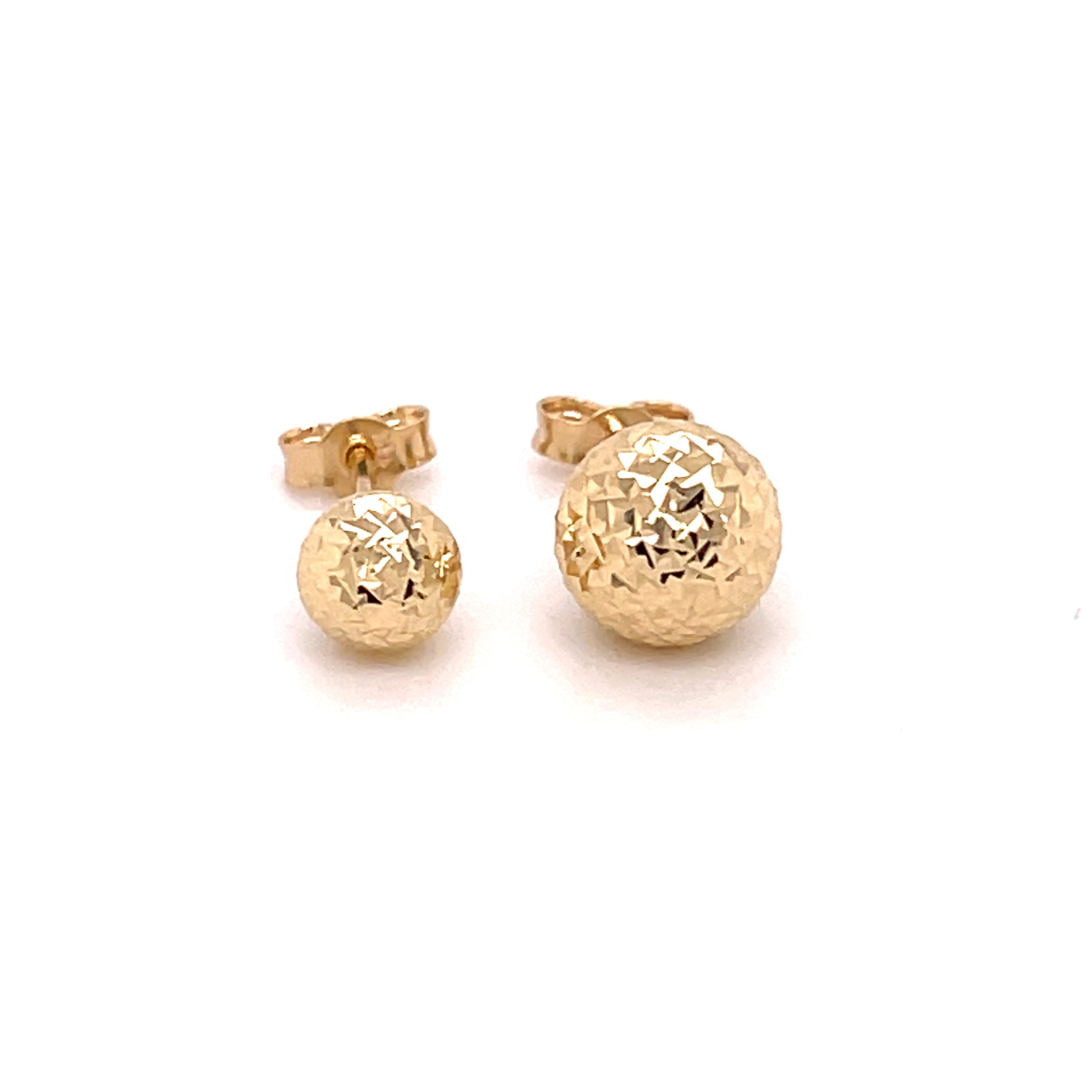14K Gold Crystal Cut Ball Stud Earrings
