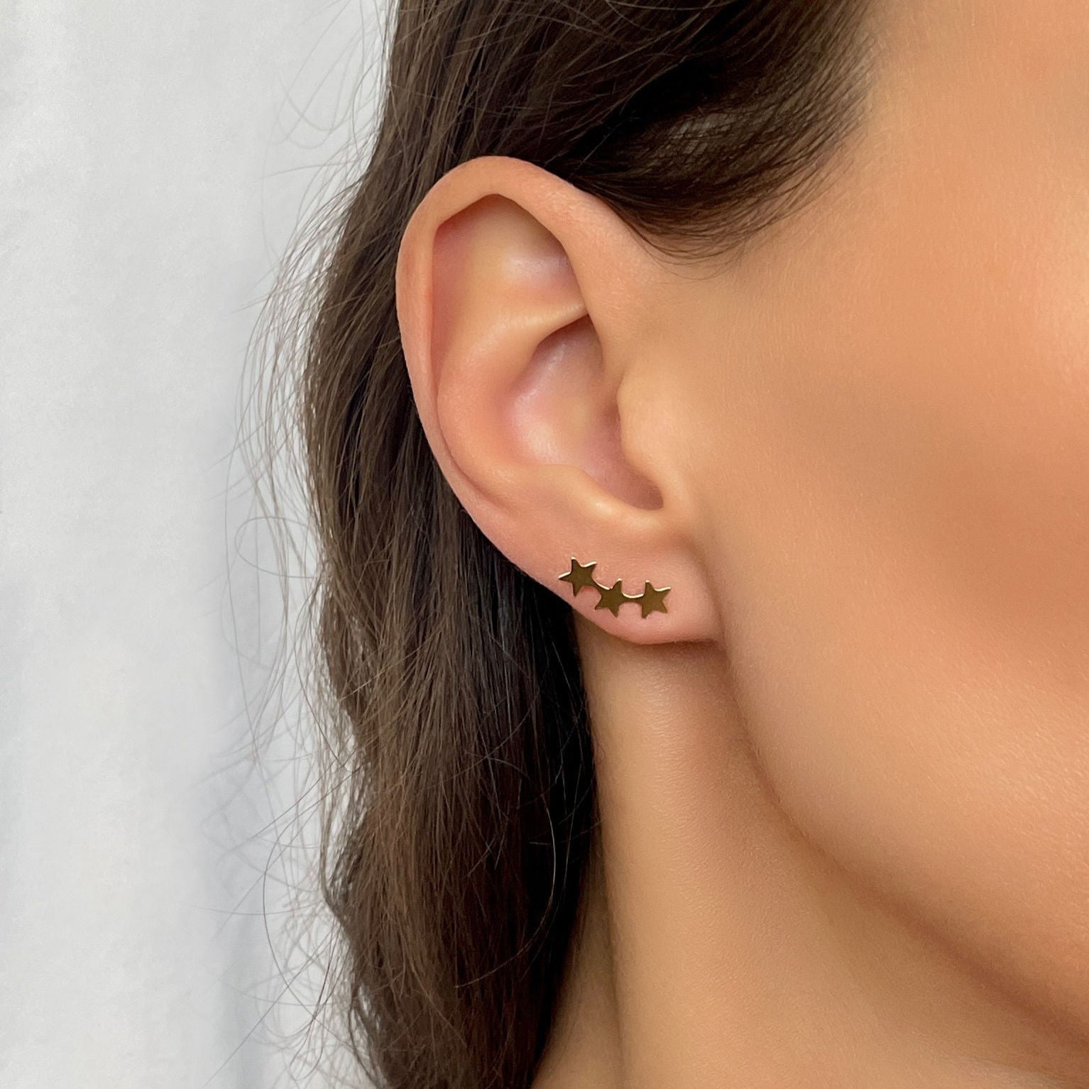 14K Yellow Gold Star Ear Climber Earrings
