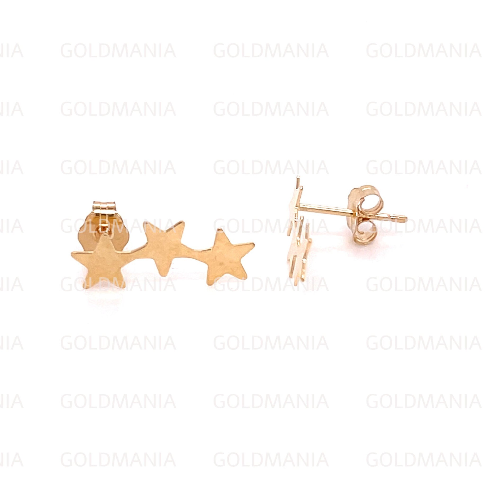 14K Yellow Gold Star Ear Climber Earrings