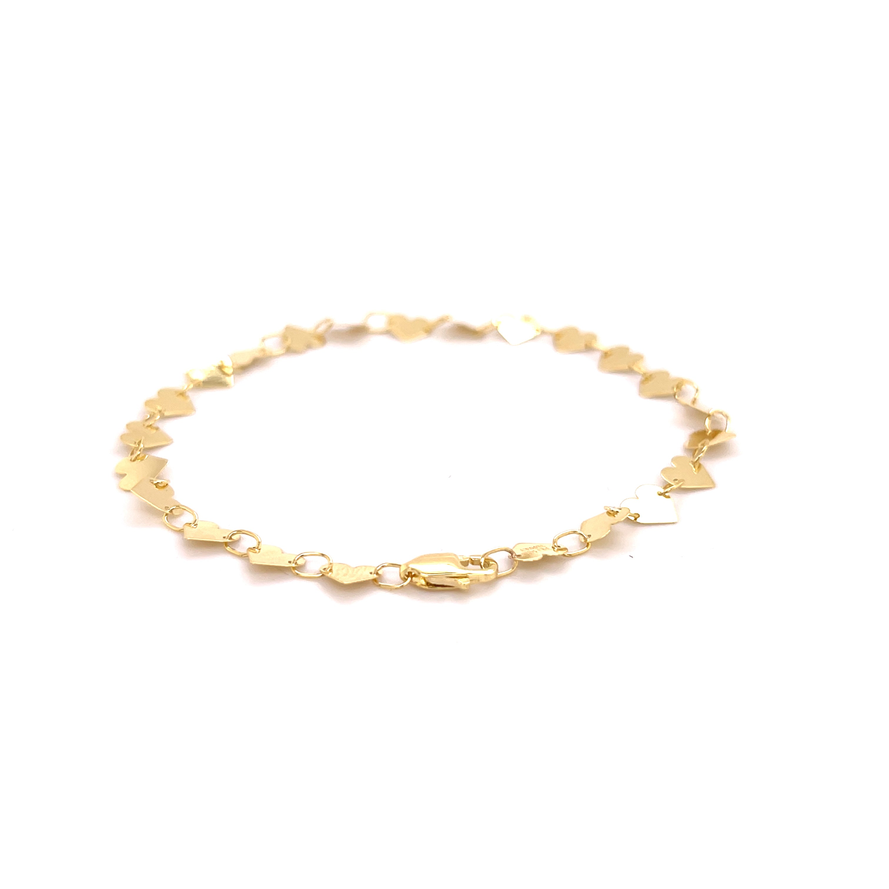 14K Yellow Gold Bracelet Heart Mirror Link Chain – Timeless, Durable & Elegant