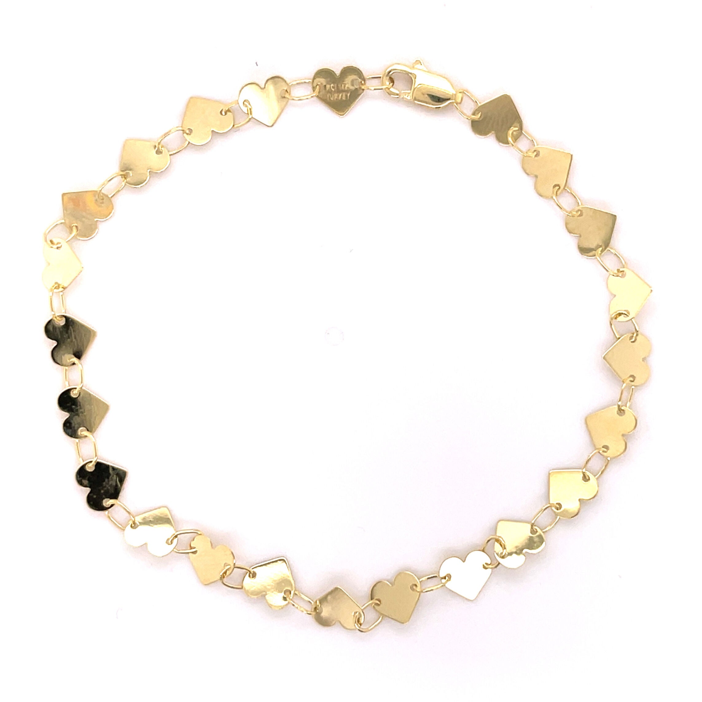 14K Gold Heart Mirror Link Bracelet