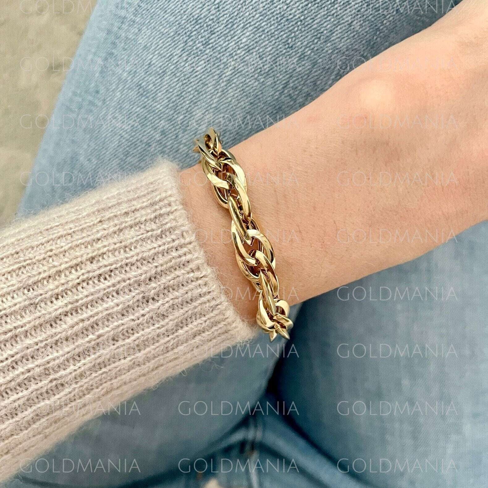 14K Yellow Gold Chunky Interlocking Double Oval Link Bracelet