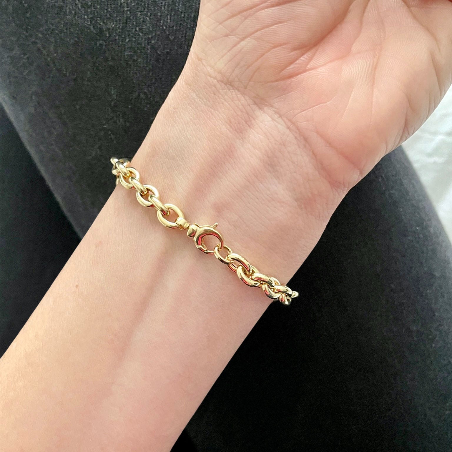 14K Solid Gold 6.2mm Rolo Bracelet – Elegant, Chunky, Durable