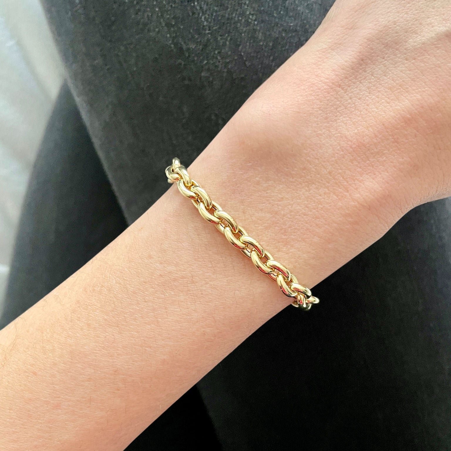 14K Solid Gold 6.2mm Rolo Bracelet – Elegant, Chunky, Durable