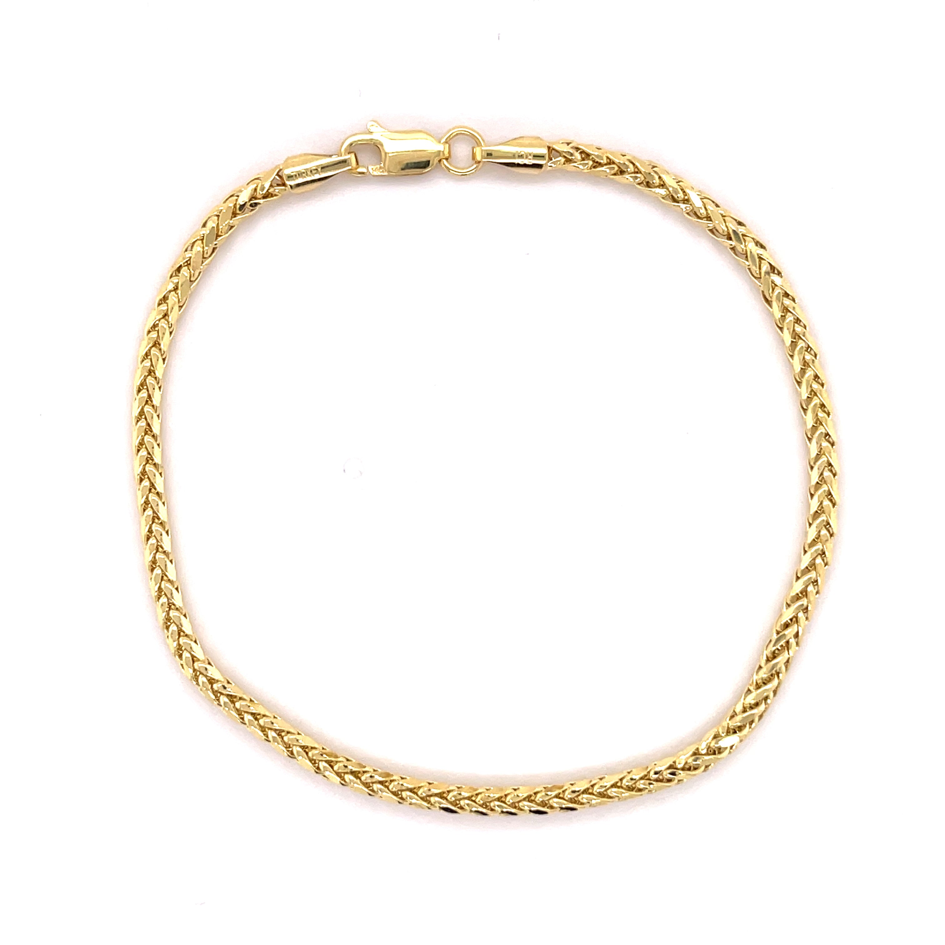 14K Yellow Gold Diamond Cut Wheat Chain Bracelet, 7.5"