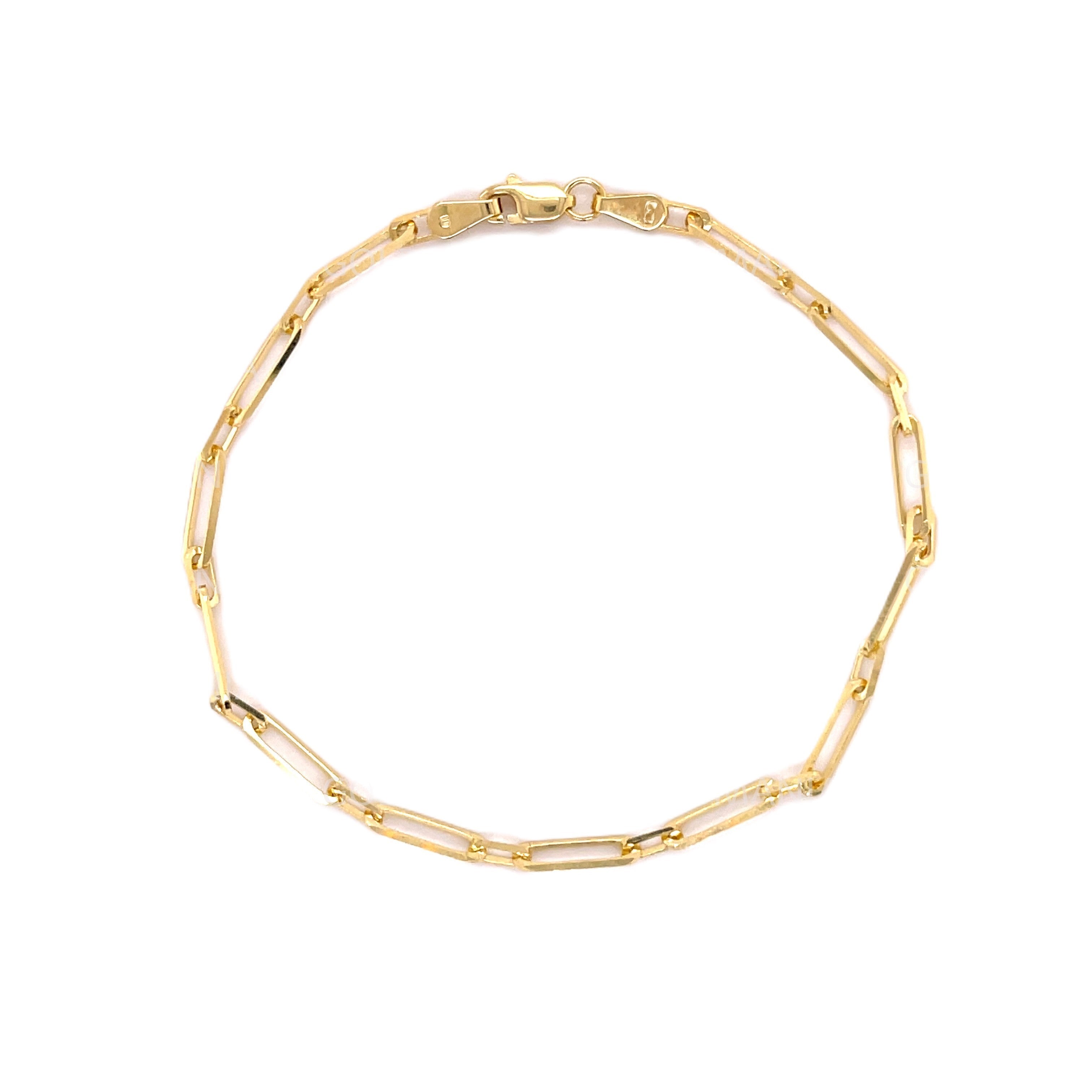 14K Solid Yellow Gold Mixed Paperclip Link Bracelet