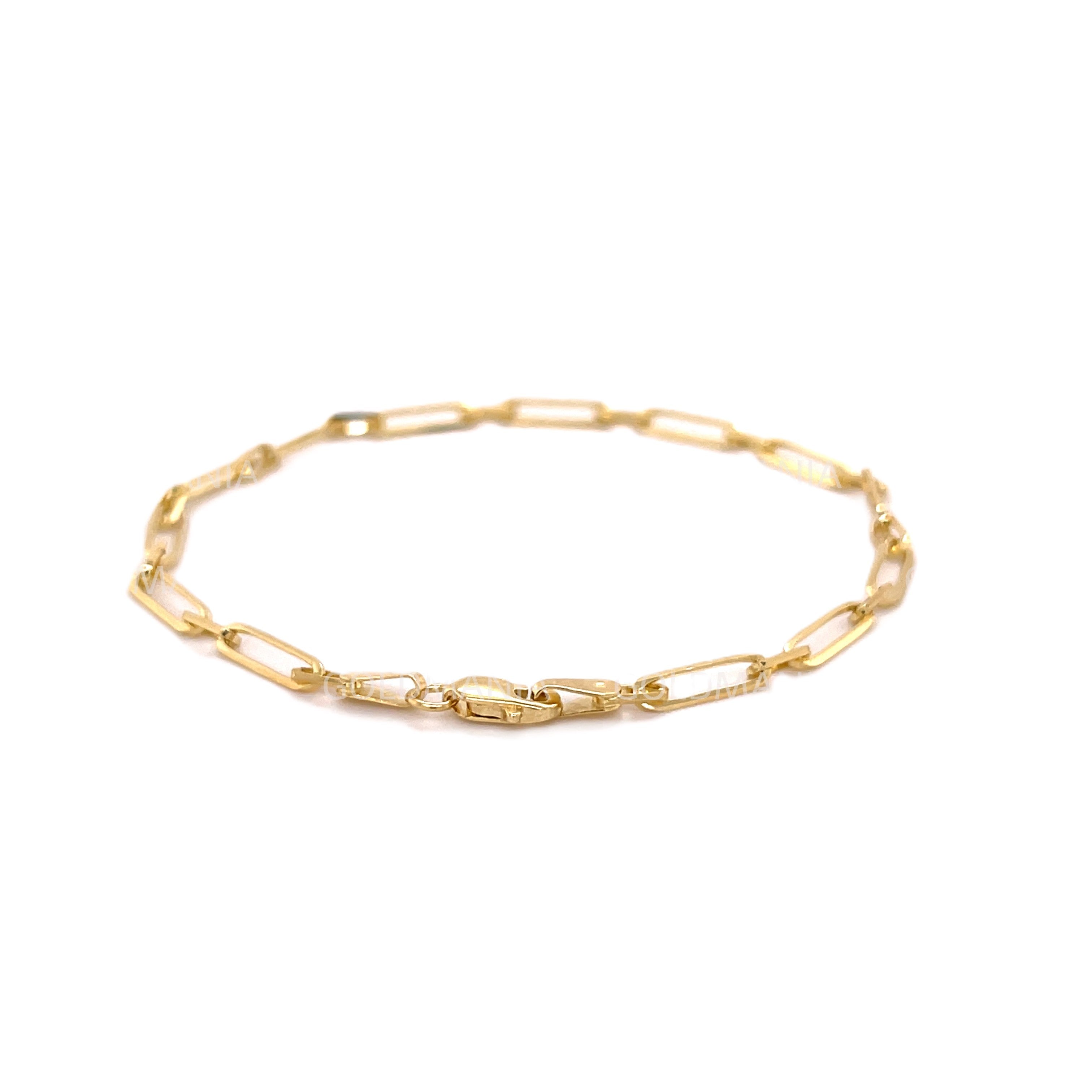 14K Solid Yellow Gold Mixed Paperclip Link Bracelet