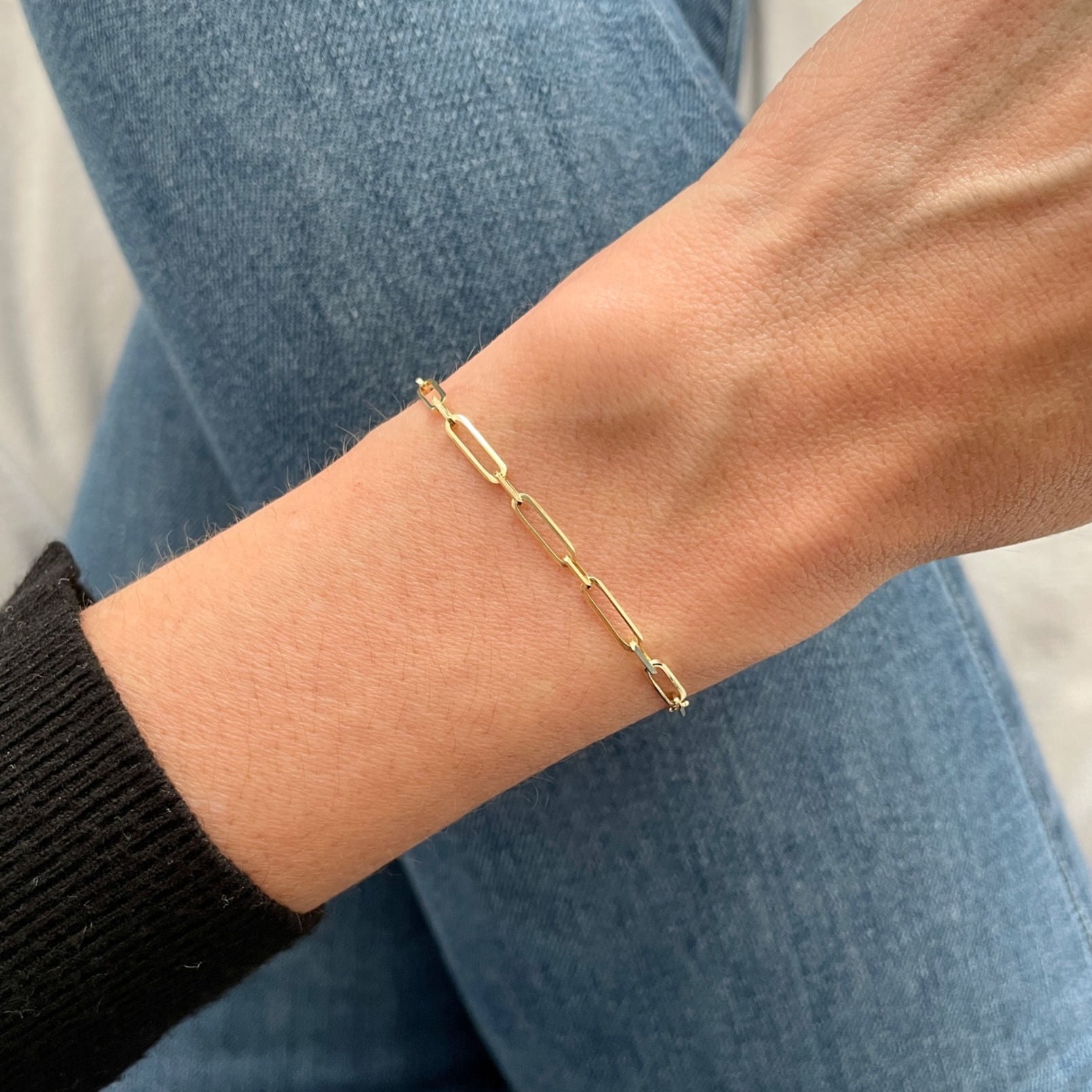14K Solid Yellow Gold Mixed Paperclip Link Bracelet