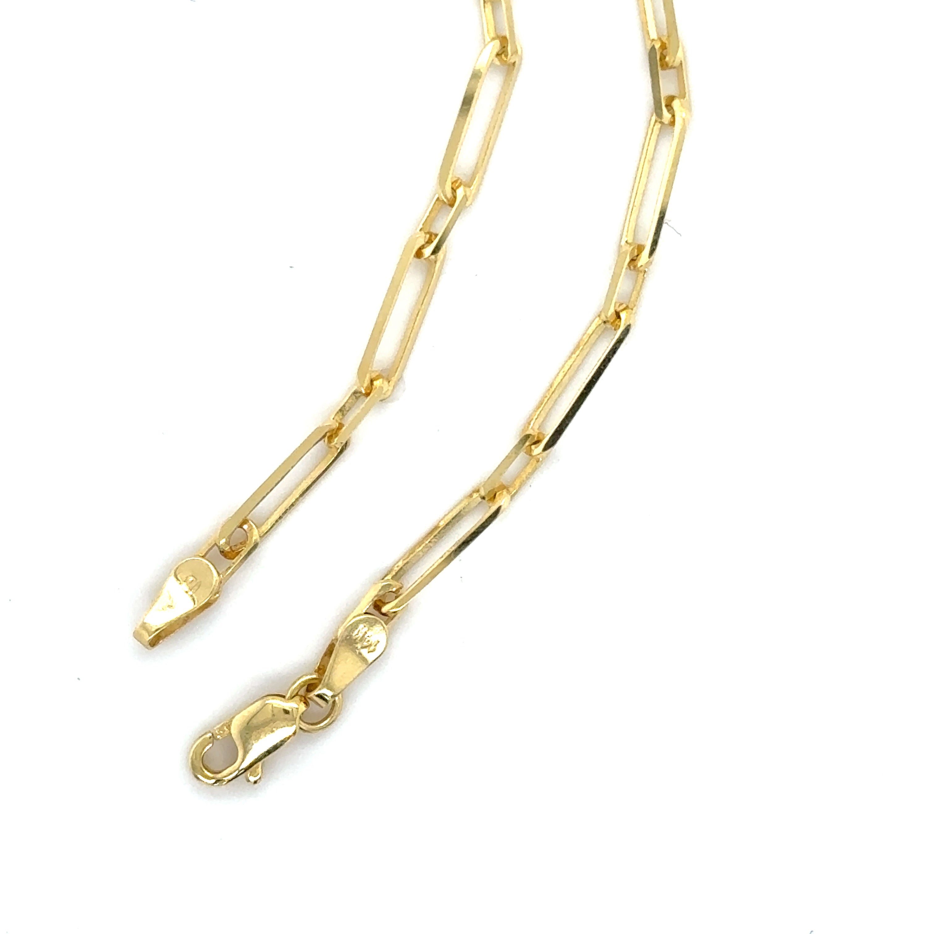 14K Solid Yellow Gold Mixed Paperclip Link Bracelet