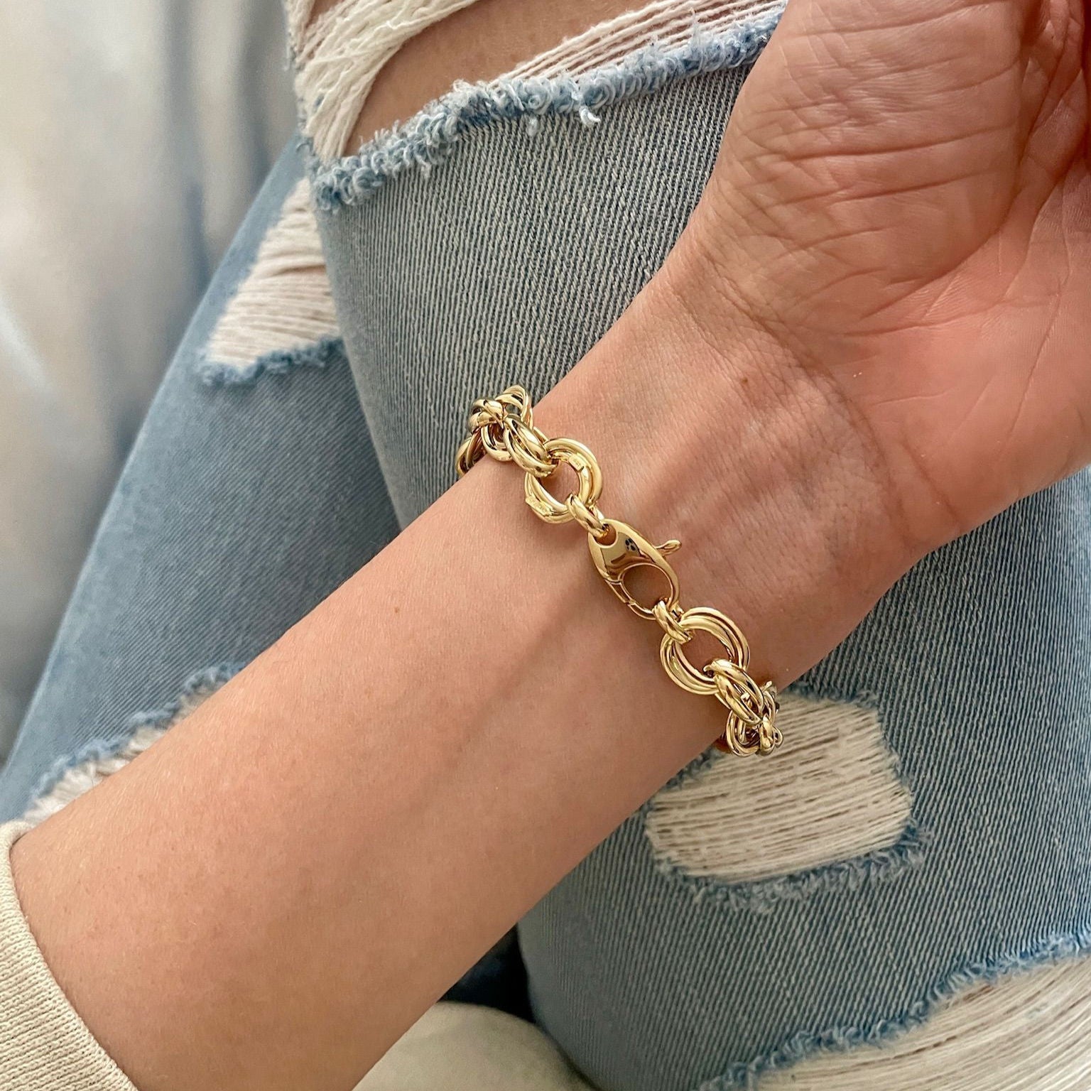 14K Solid Gold Chunky Double Link Bracelet – Bold, Elegant, Timeless