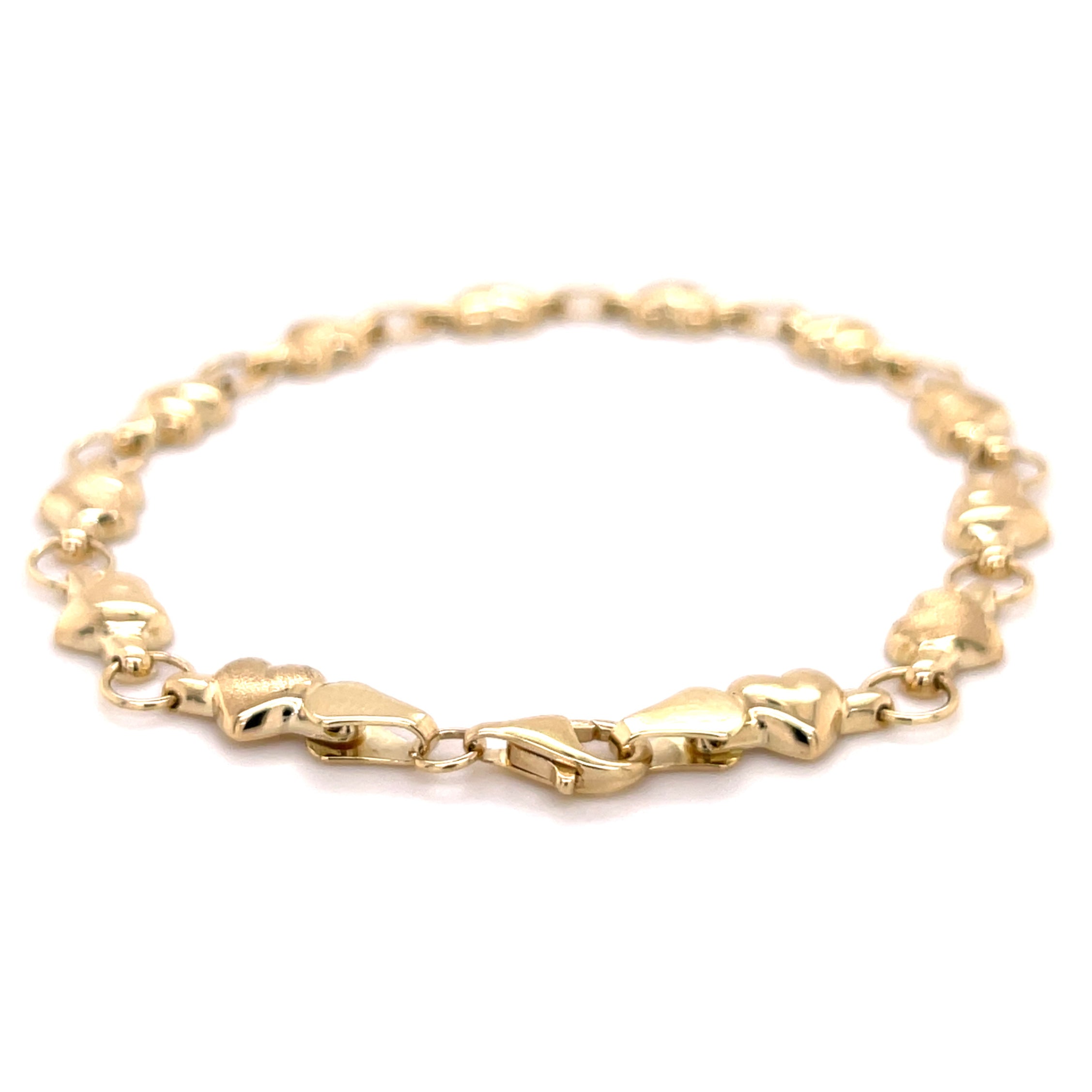 14K Gold Polished And Satin Heart Bracelet