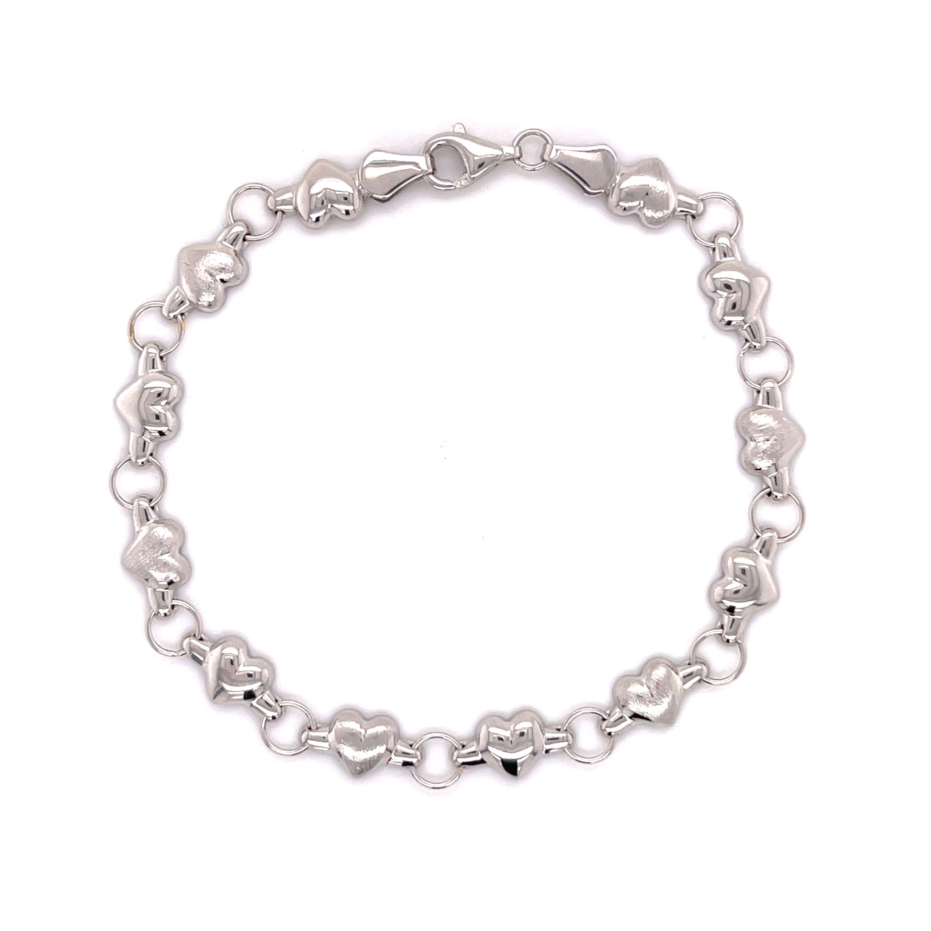 14K Gold Polished And Satin Heart Bracelet