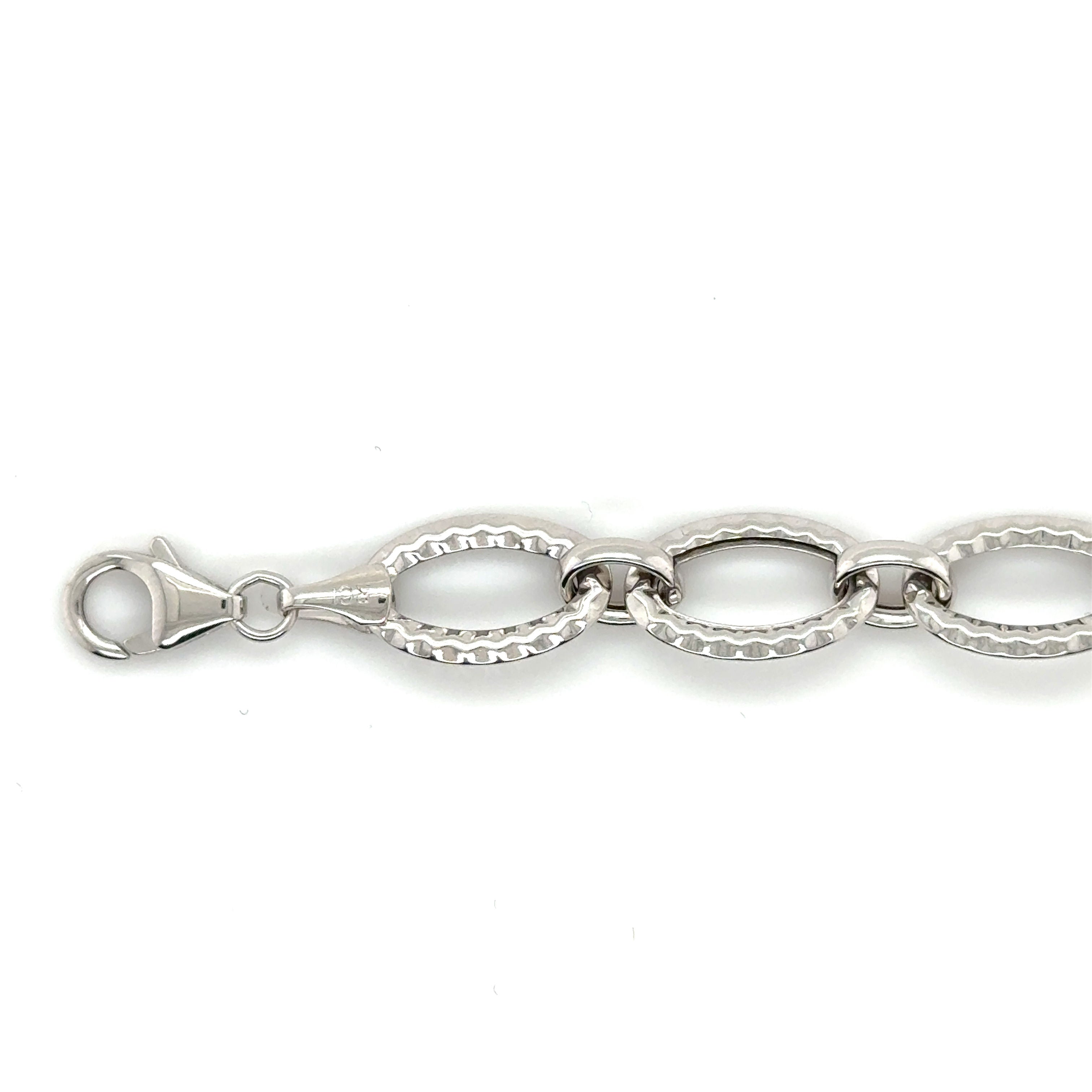 14K White Gold Textured Oval Link Bracelet