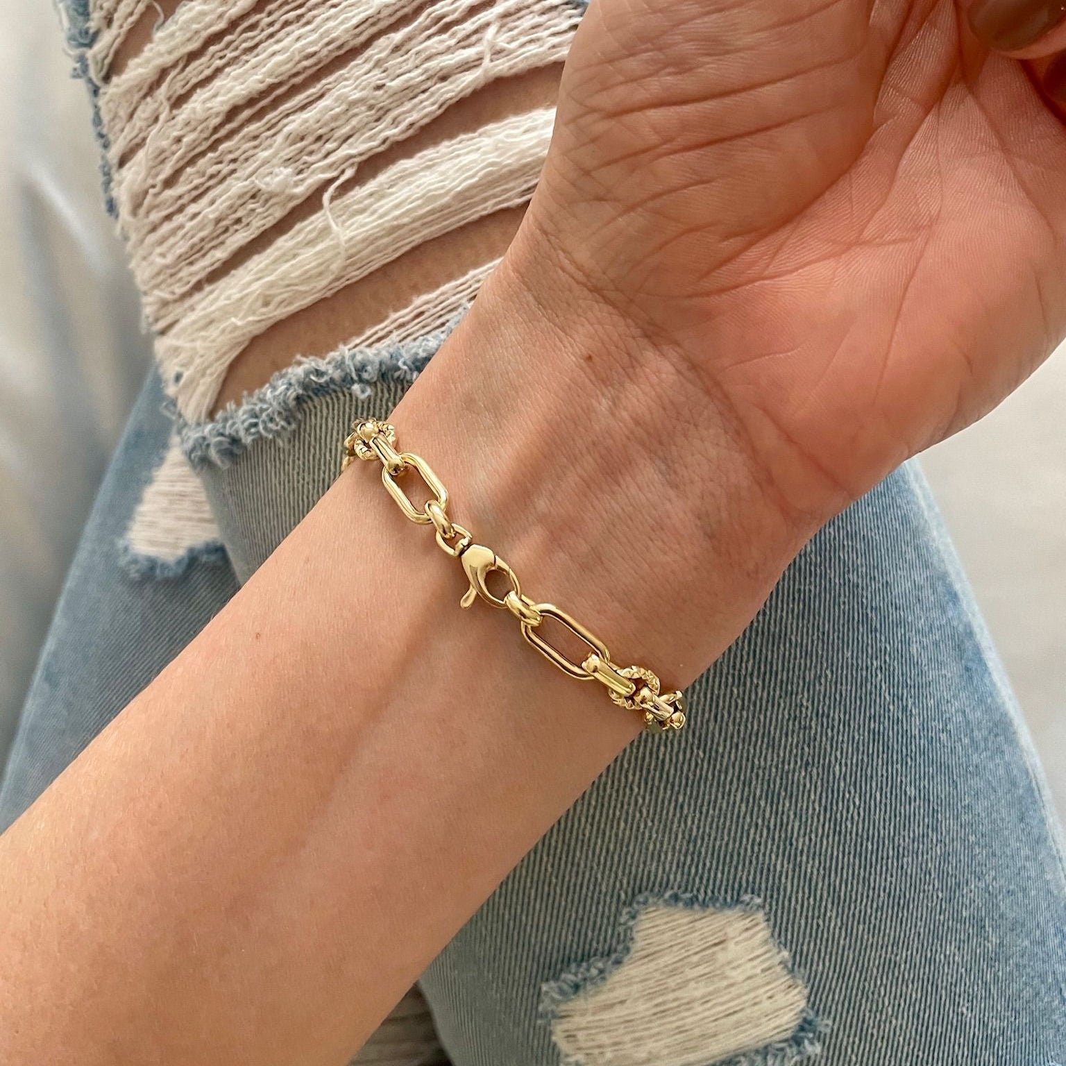 14K Solid Gold Cable Chain Bracelet – Elegant, Durable, Timeless