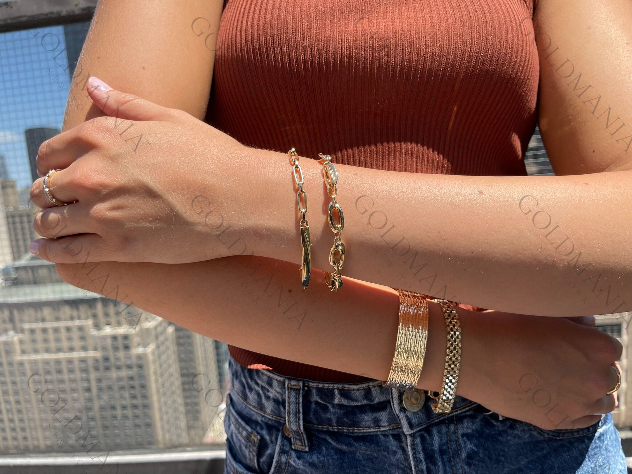 14K Gold Double Oval Link Bracelet