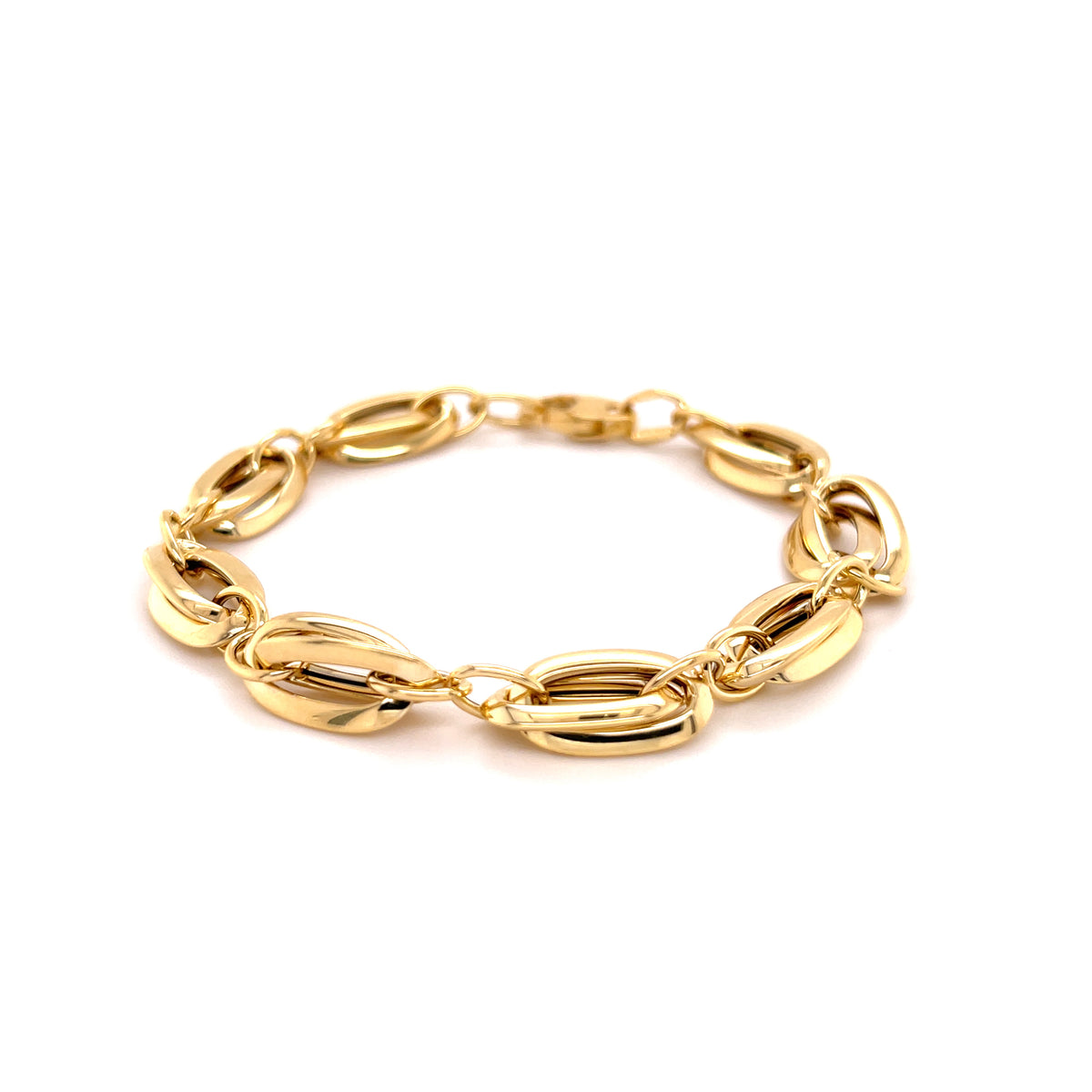 14K Yellow Gold Interlocking Double Oval Link Bracelet, 8.2mm