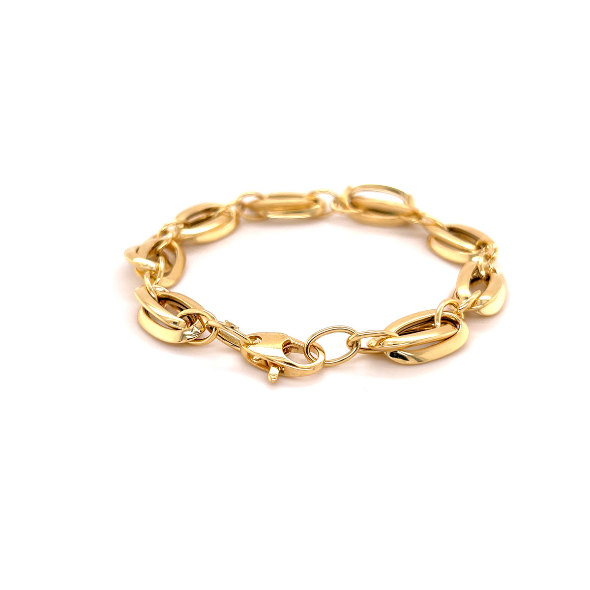 14K Yellow Gold Interlocking Double Oval Link Bracelet, 8.2mm