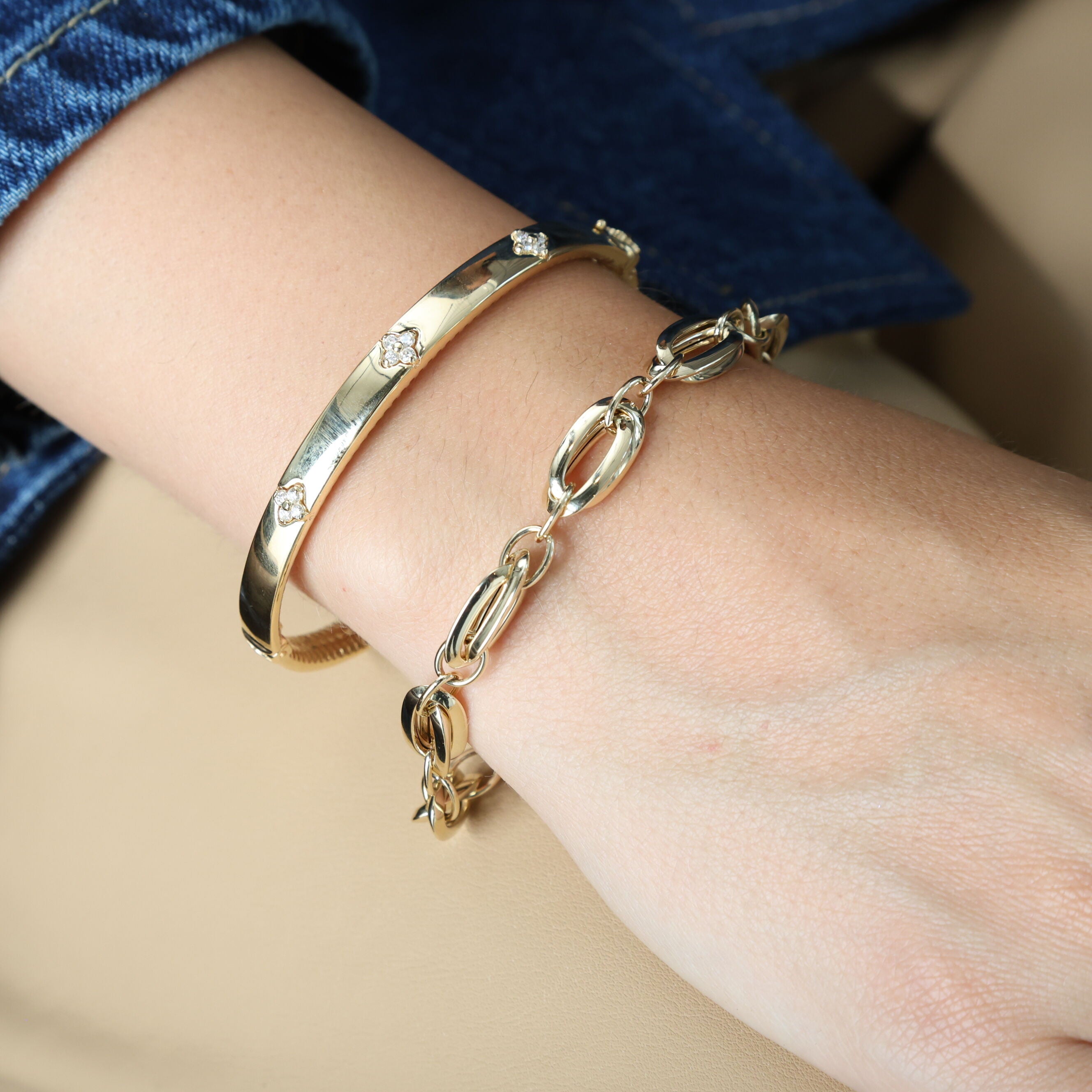 14K Yellow Gold Interlocking Double Oval Link Bracelet, 8.2mm
